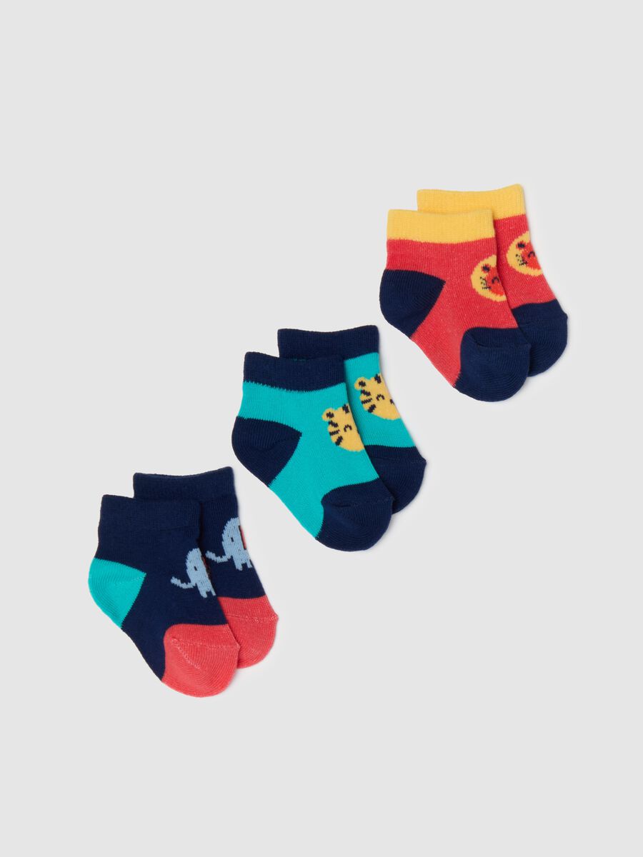 Three-pair pack colourblock socks with savannah animals design_0