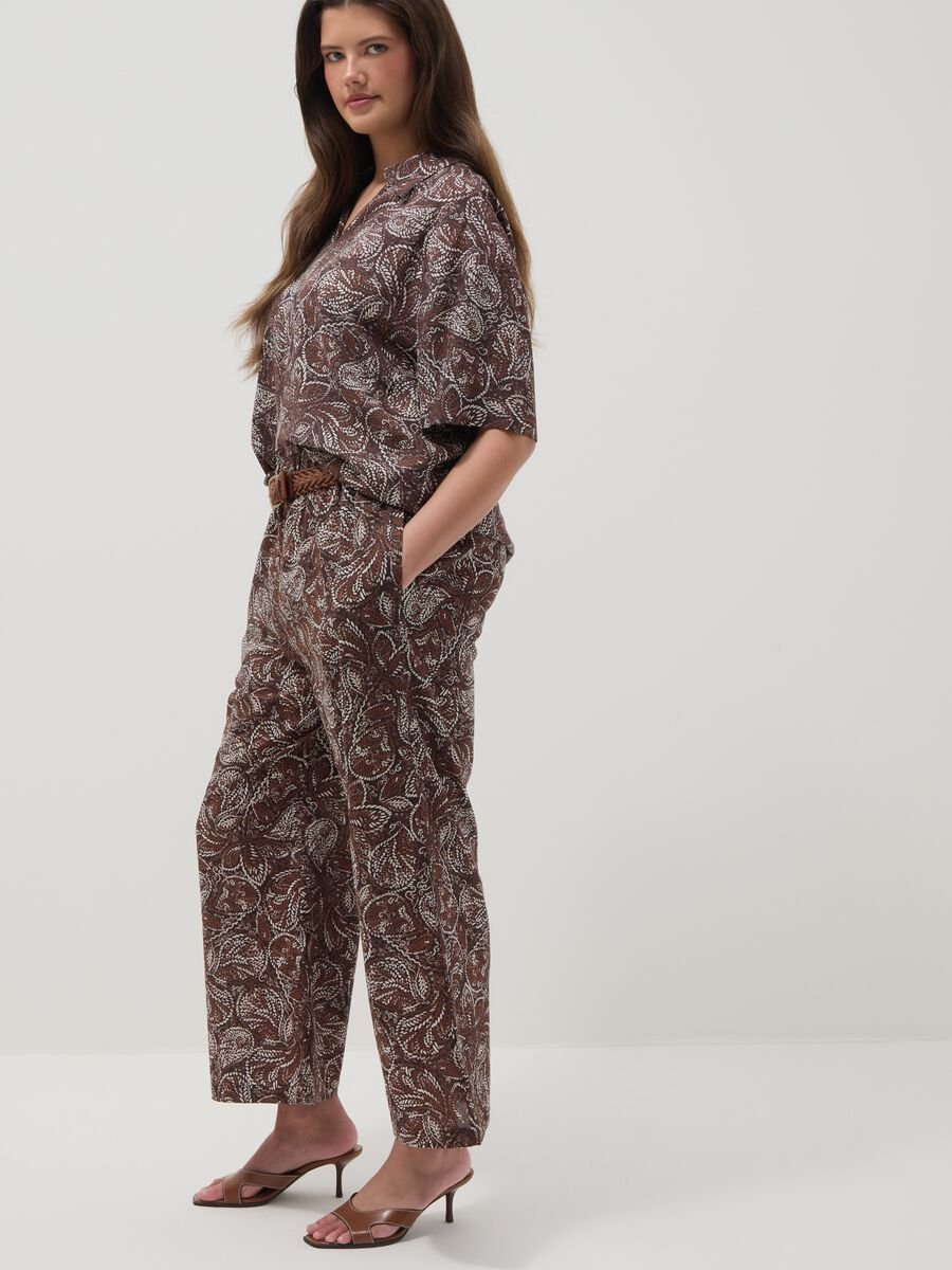 Brown wide-leg trousers in pure cotton_0