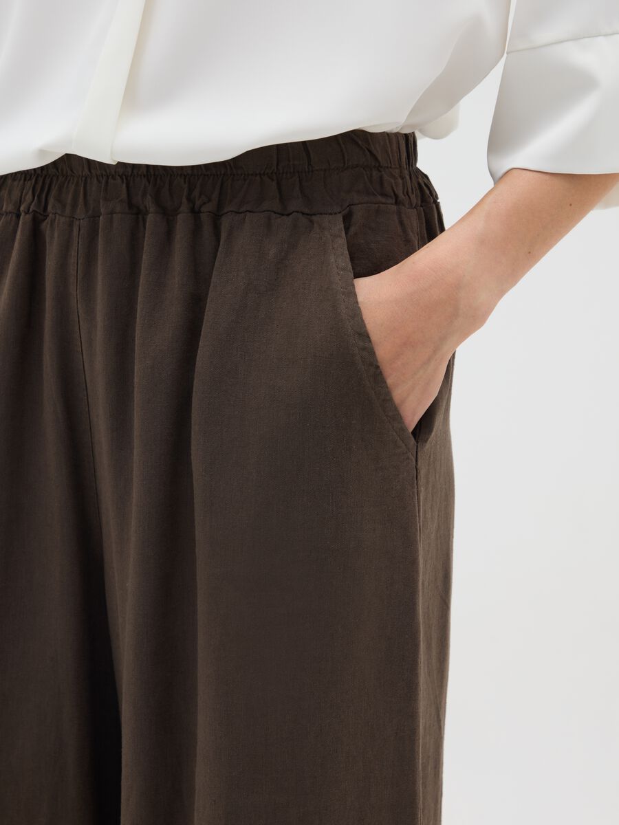Brown wide-leg linen blend trousers_3