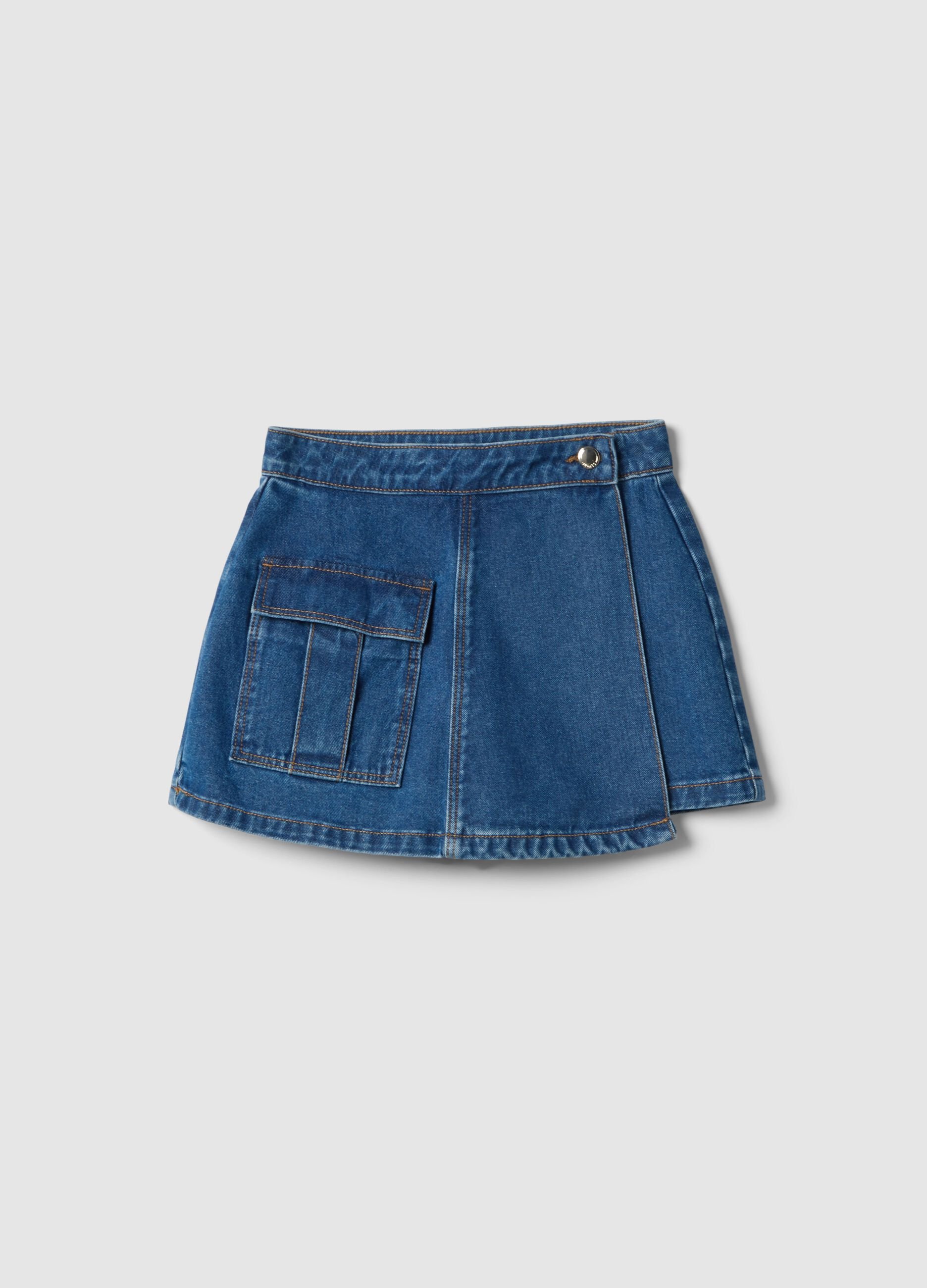 Girl's blue denim pure cotton regular fit skirt