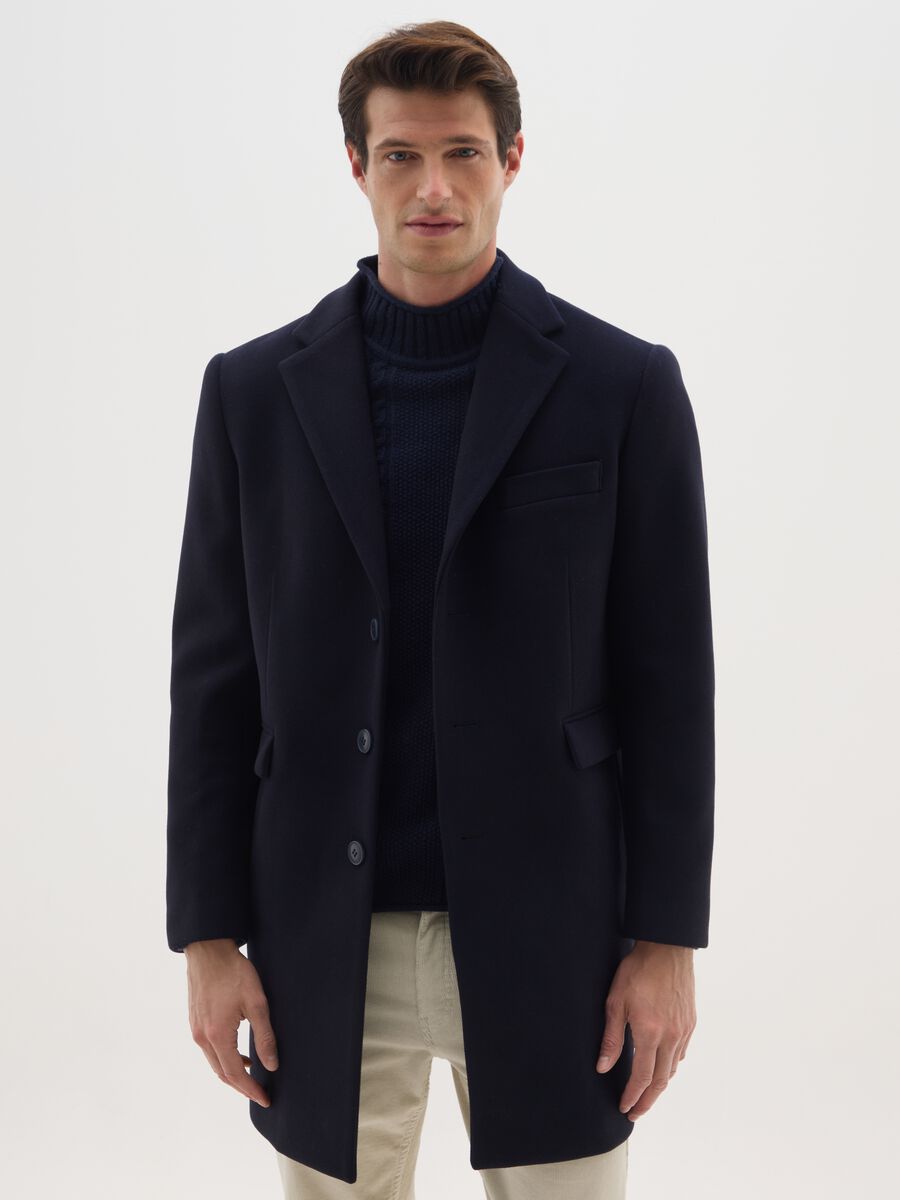 Blue Regular Fit Coat with Buttons_0
