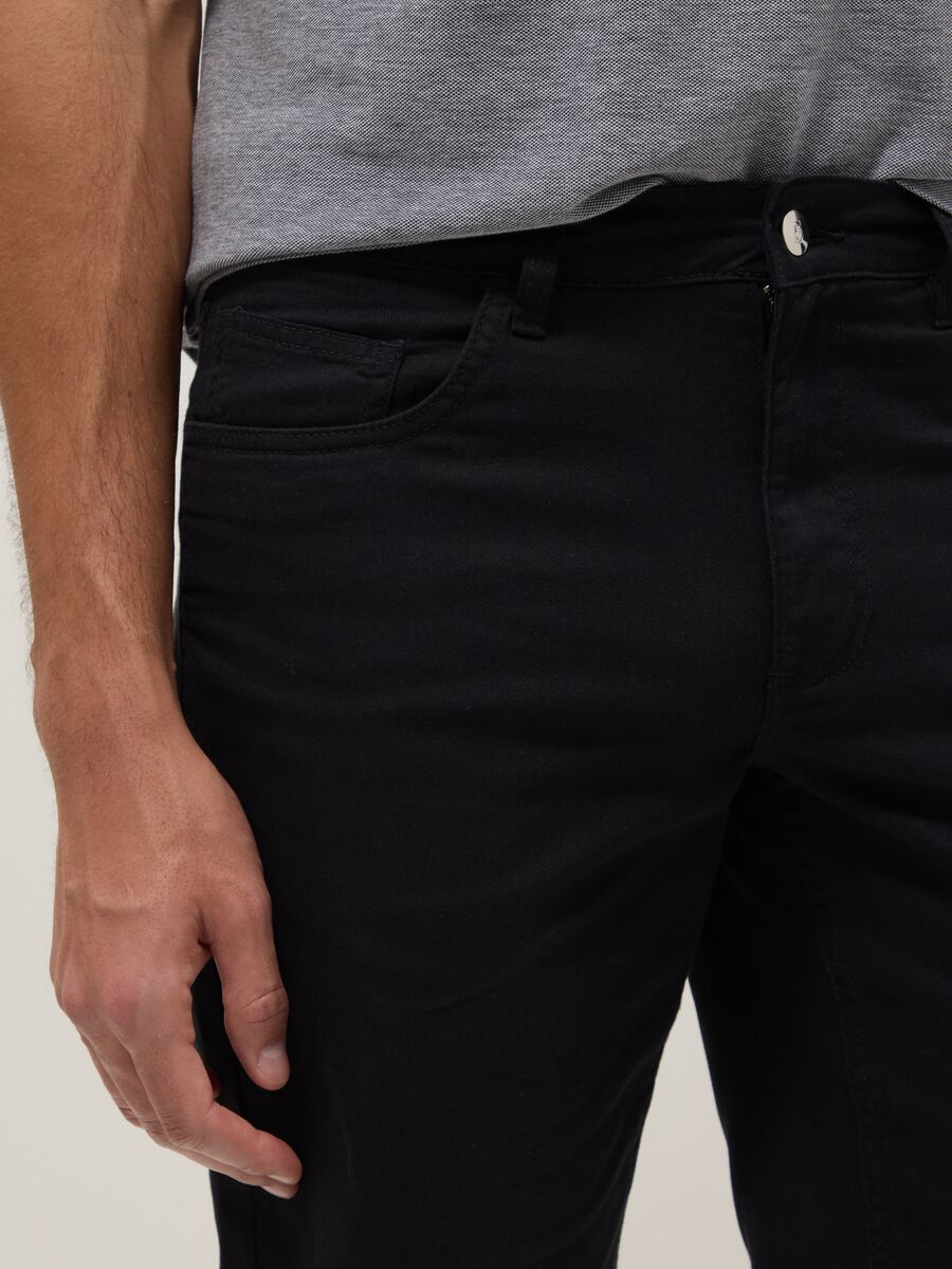 Blue pure cotton regular-fit five-pocket Bermuda shorts_3