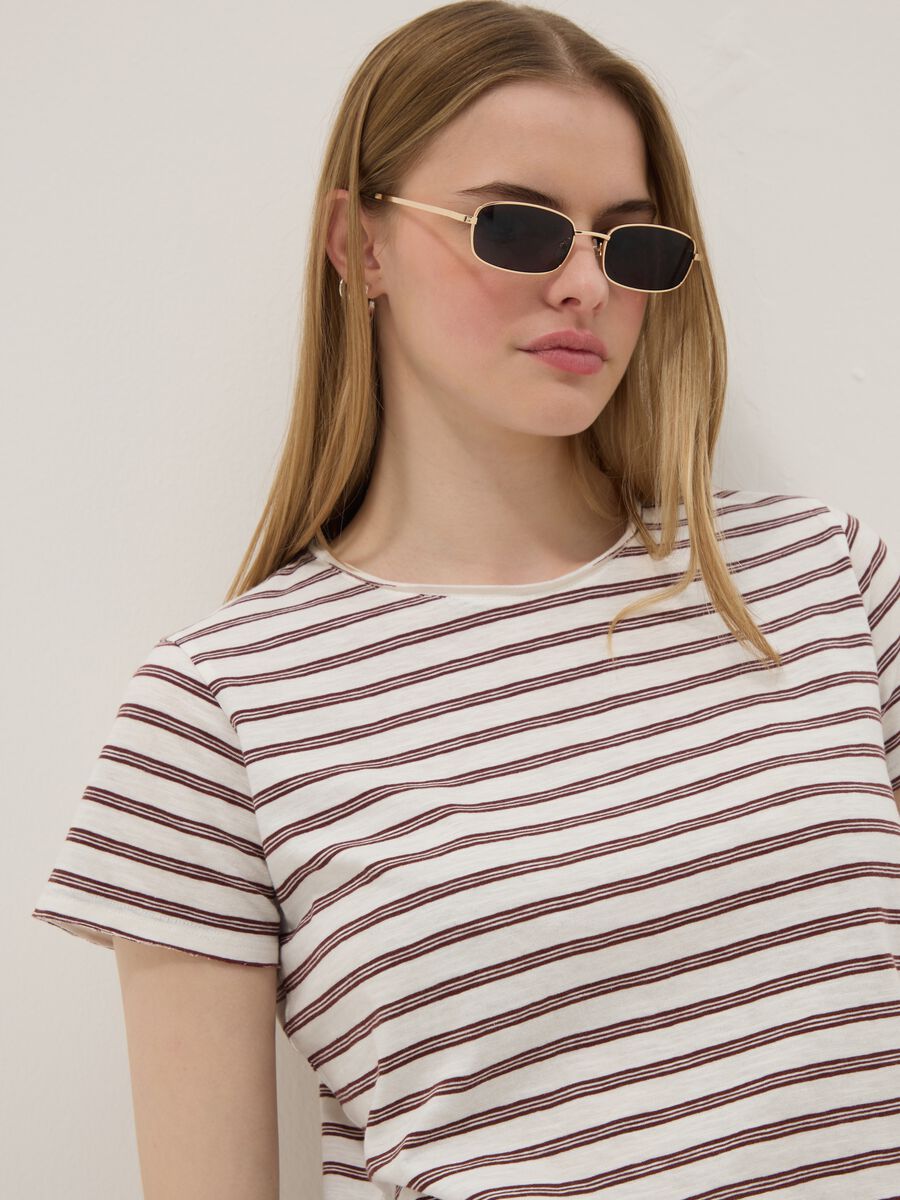 Multicoloured striped pure cotton short-sleeved T-shirt, regular fit_0