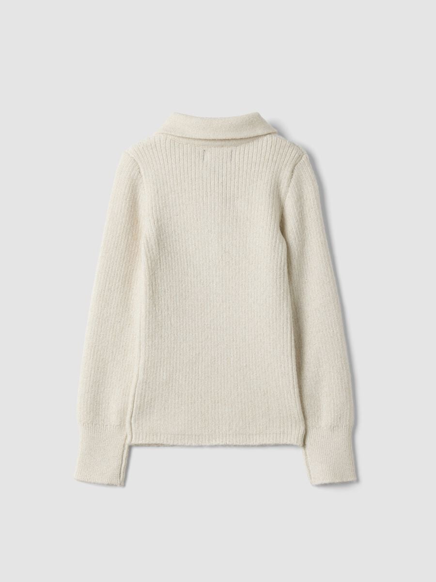 Maglia bianca in misto viscosa a costine per bambina_1