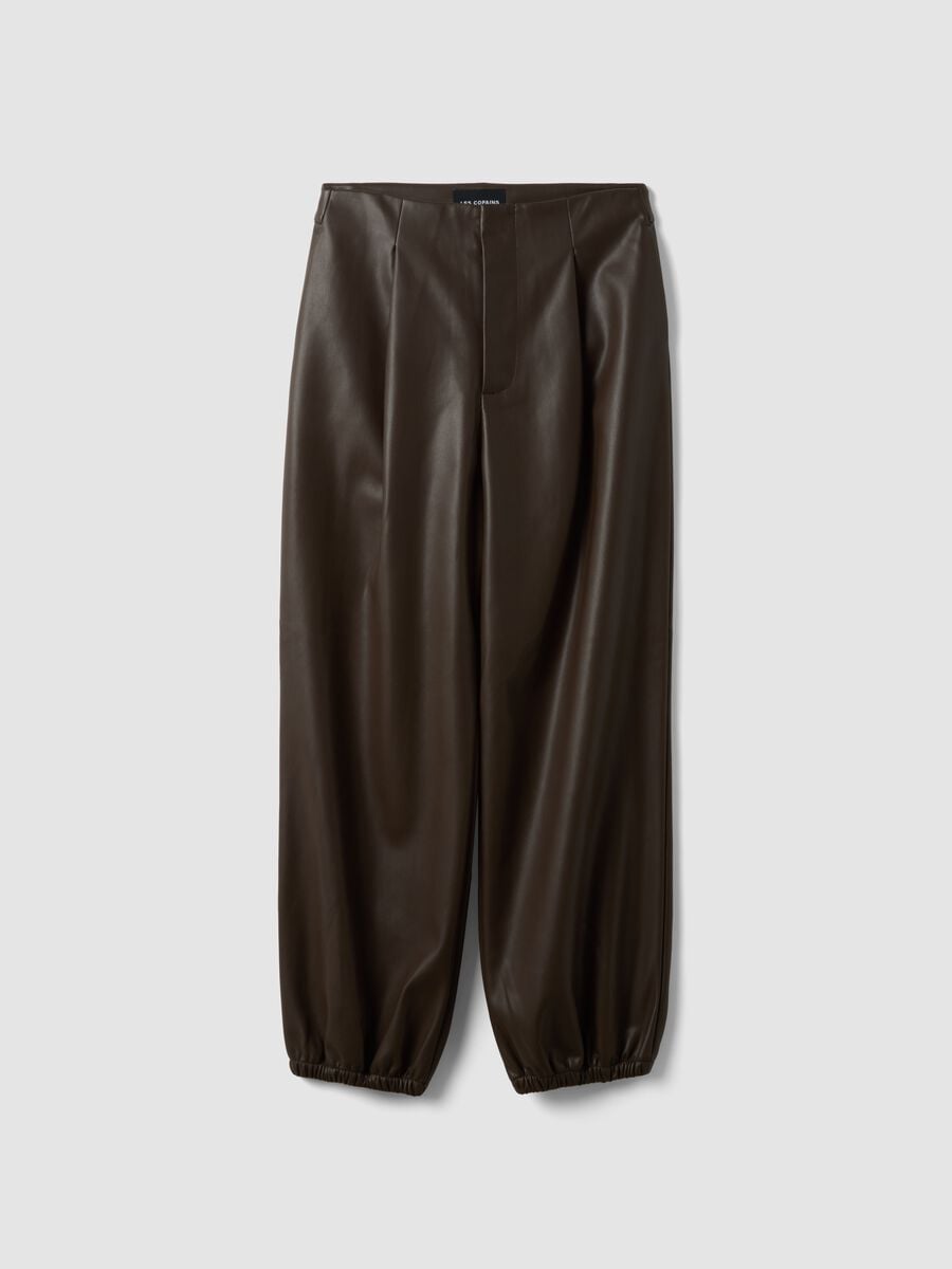 Pantaloni marroni barrel fit a vita regular_0