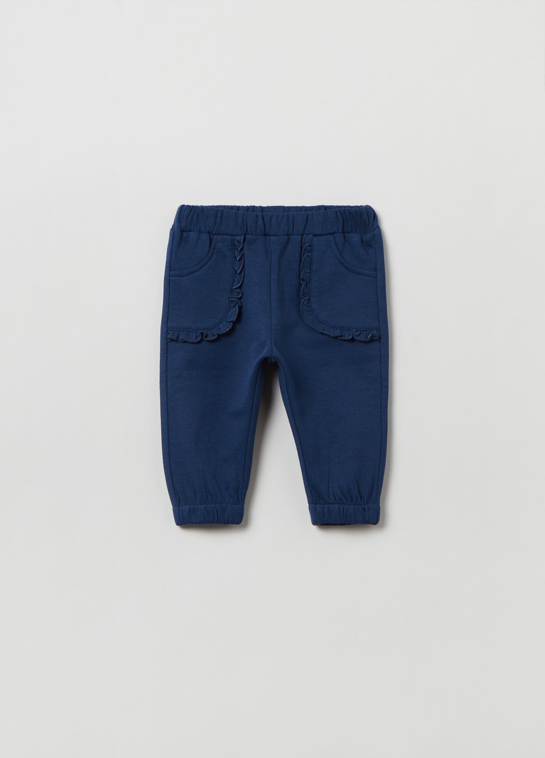 Pantaloni in cotone felpato con rouches_0