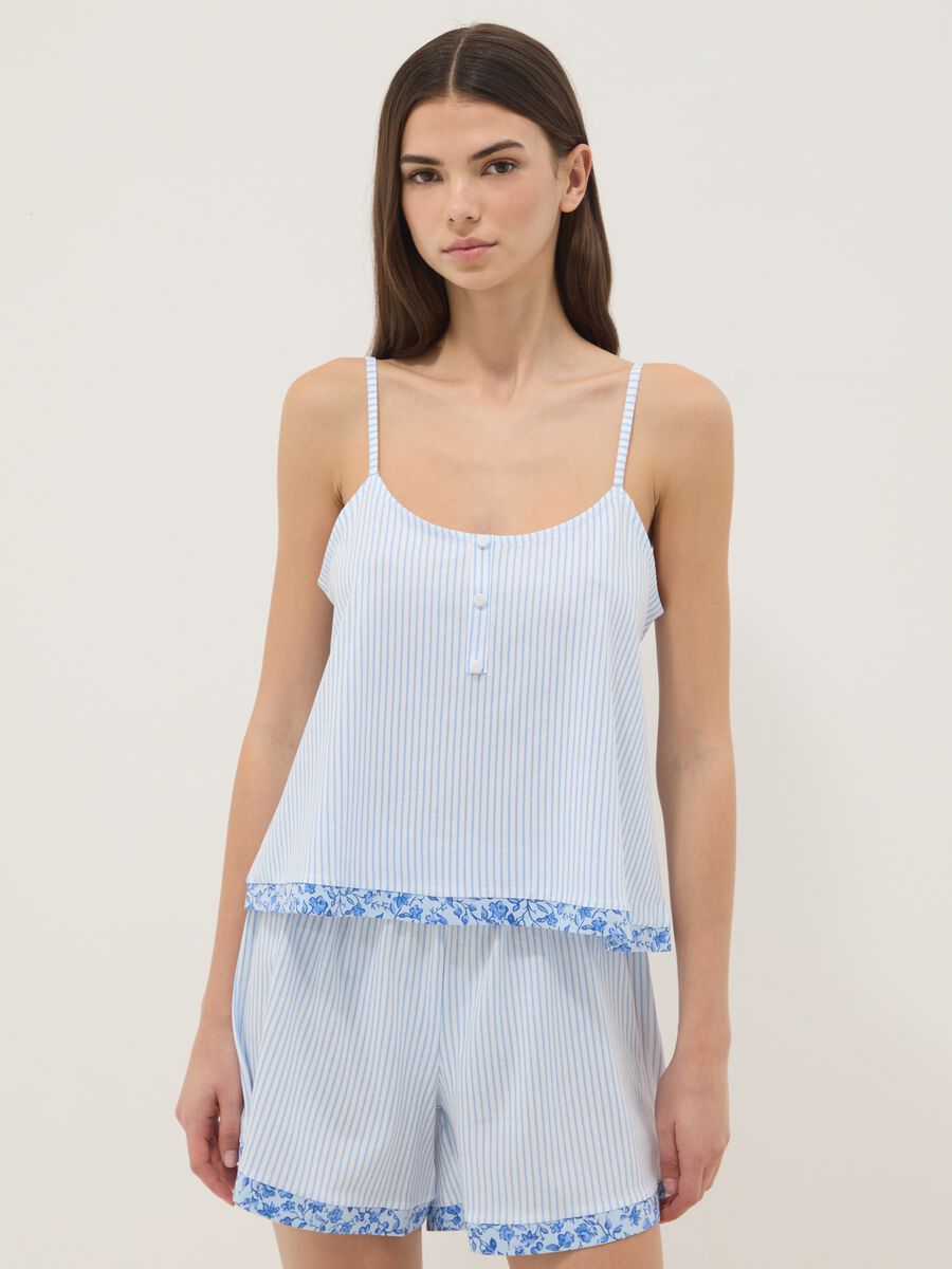 Pigiama azzurro in cotone organico a righe_1