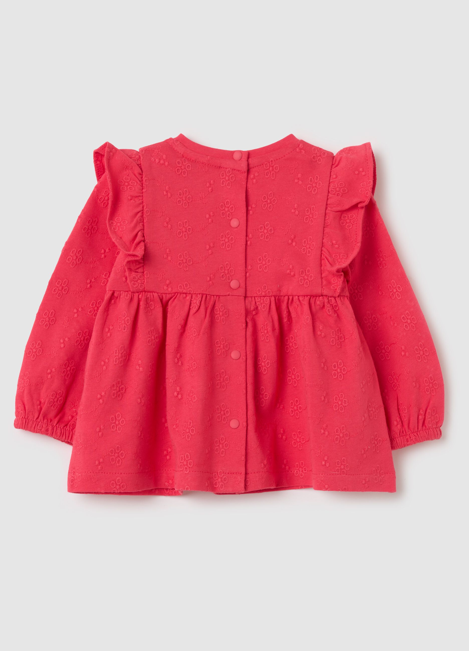Floral T-shirt in broderie anglaise with flounce