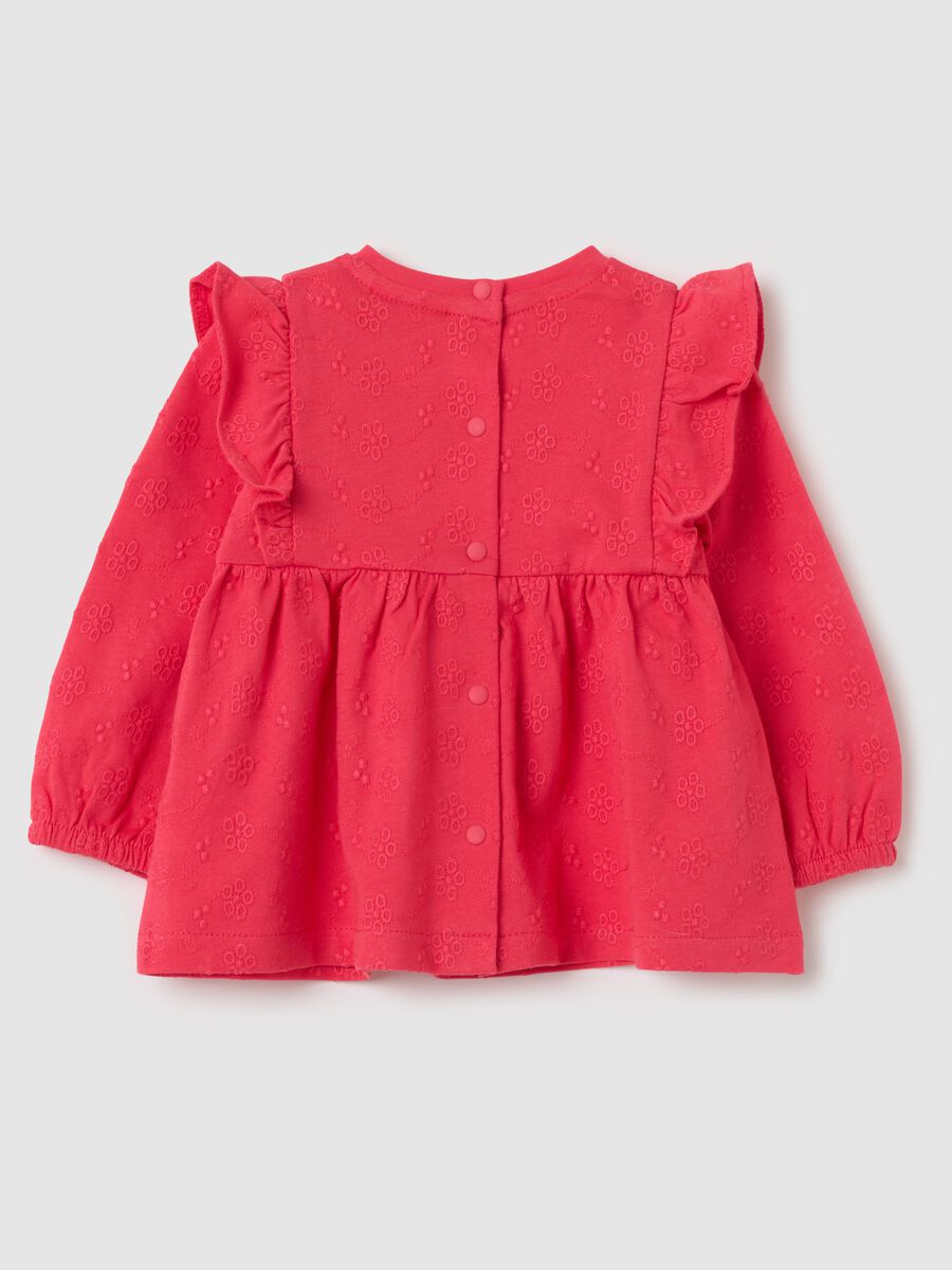 Floral T-shirt in broderie anglaise with flounce_1
