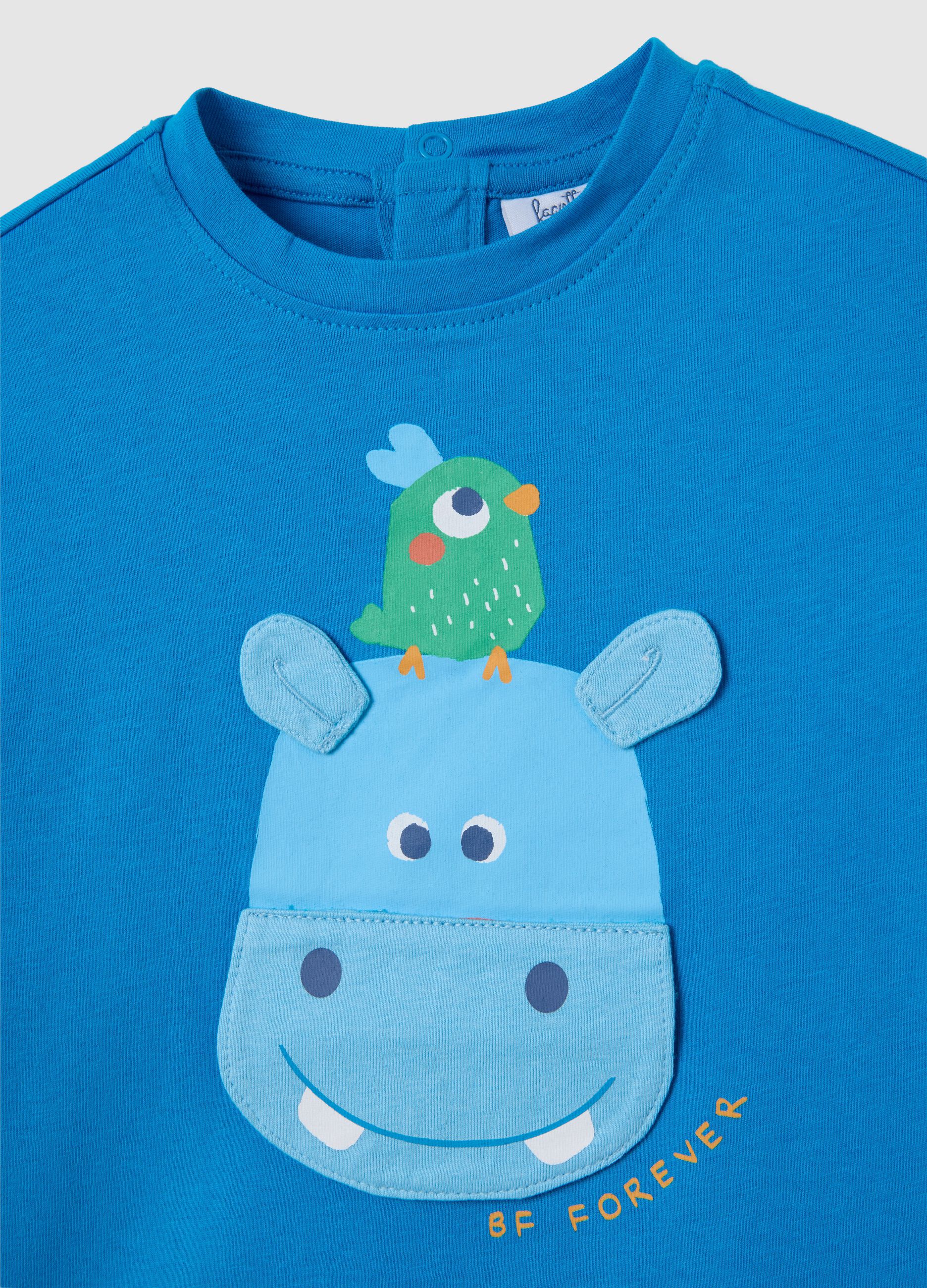 Children's blue pure cotton regular fit T-shirt with print