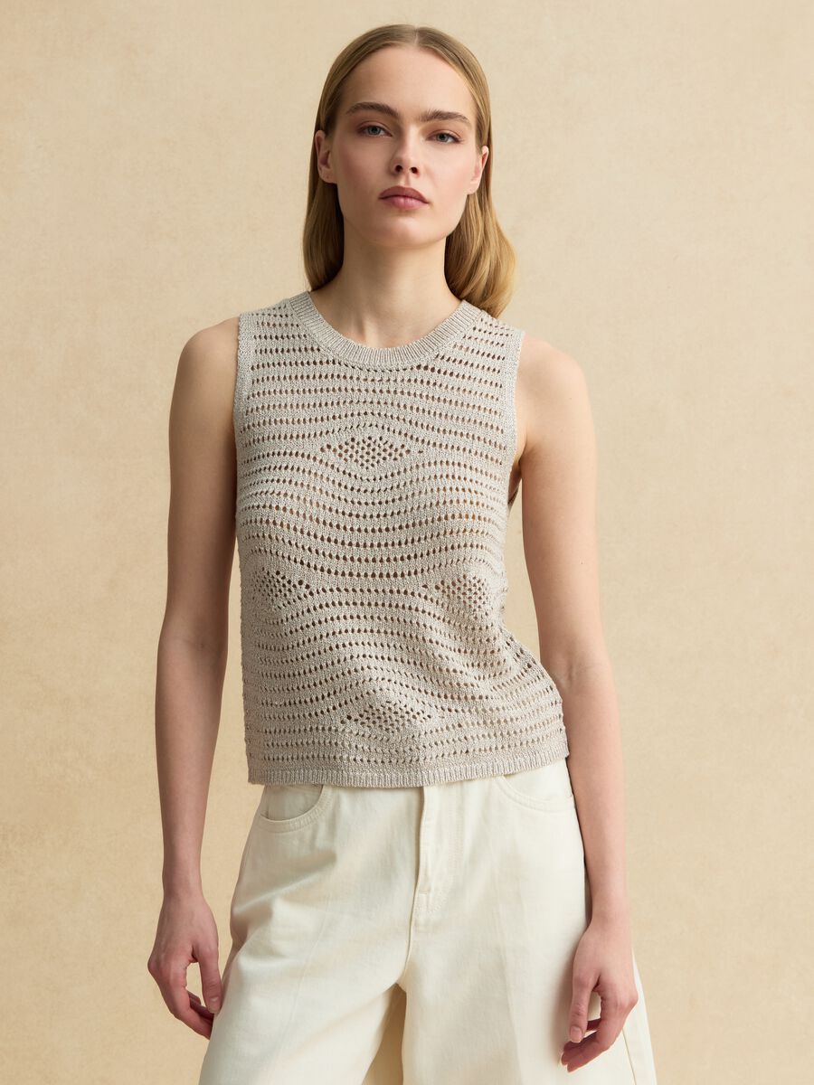 Canotta beige in misto viscosa traforata_2