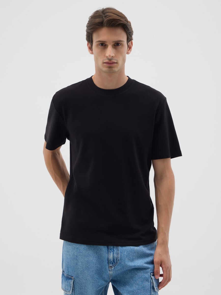 Black pure cotton relaxed fit T-shirt_0