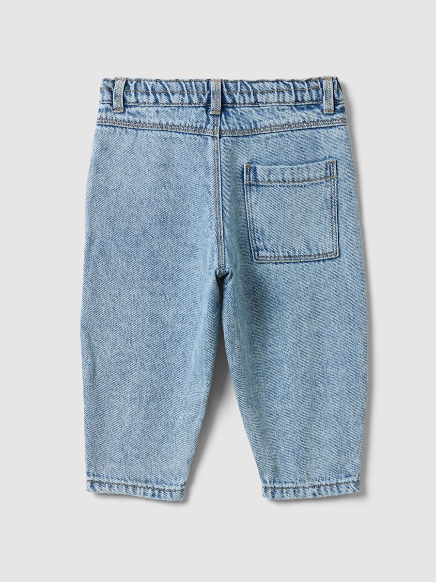 Regular fit blue cotton-blend trousers for boys with embroidered cars_1