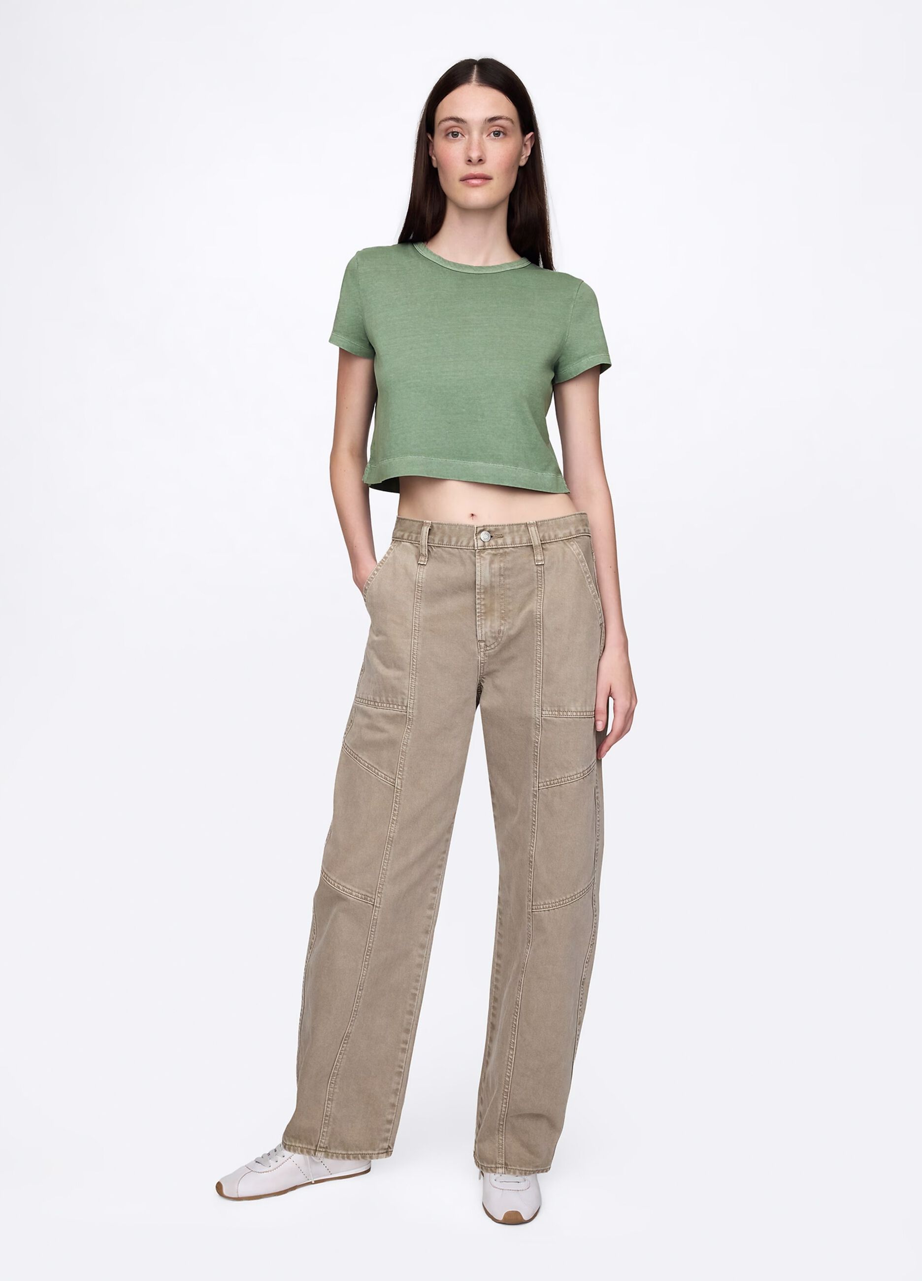 Green cropped T-shirt in cotton