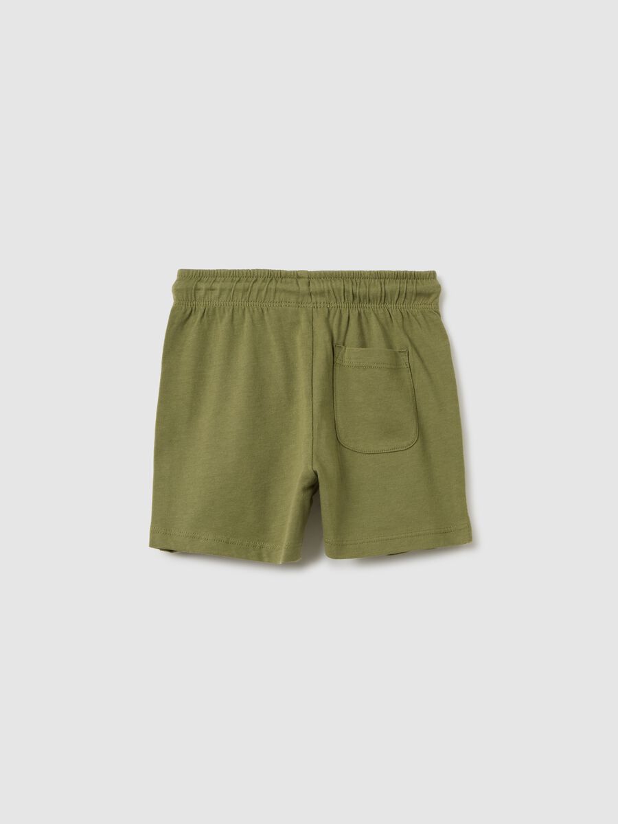 Children's green pure cotton regular fit shorts with drawstring waist_1