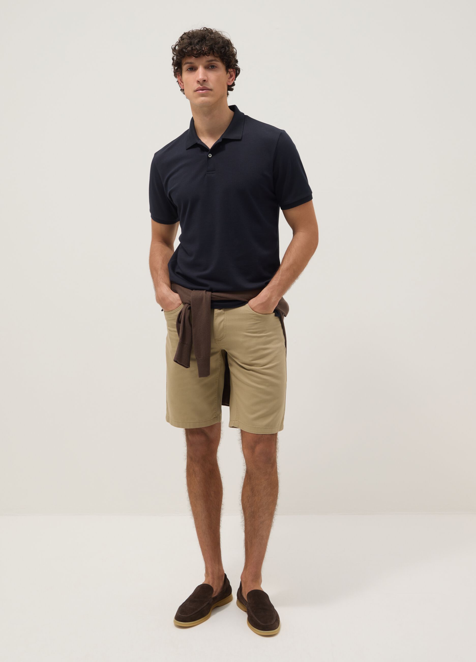 Beige pure cotton regular-fit shorts