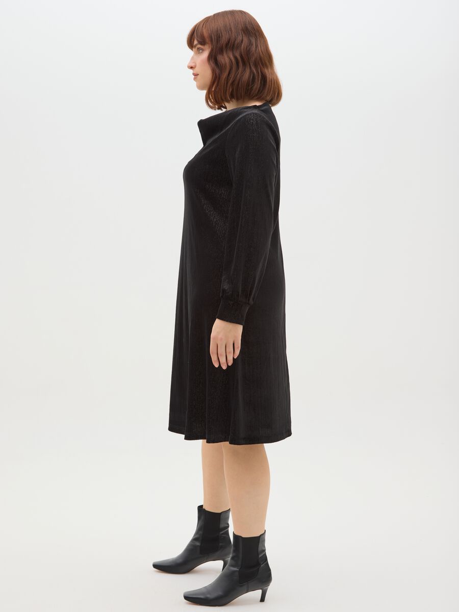 Black Velvet Long Dress Regular Fit with Boat Neckline_1