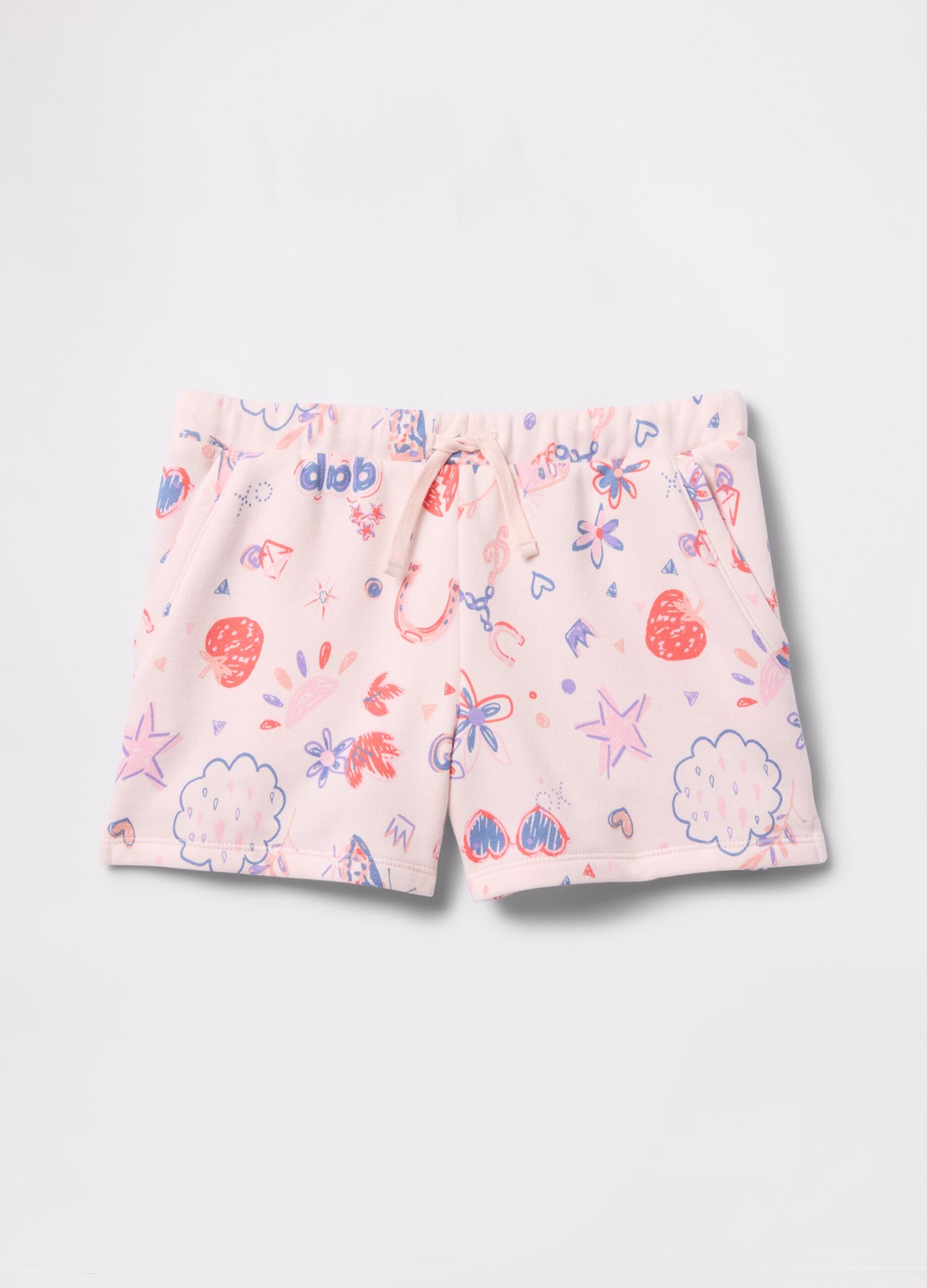 Pink shorts with drawstring and all-over print