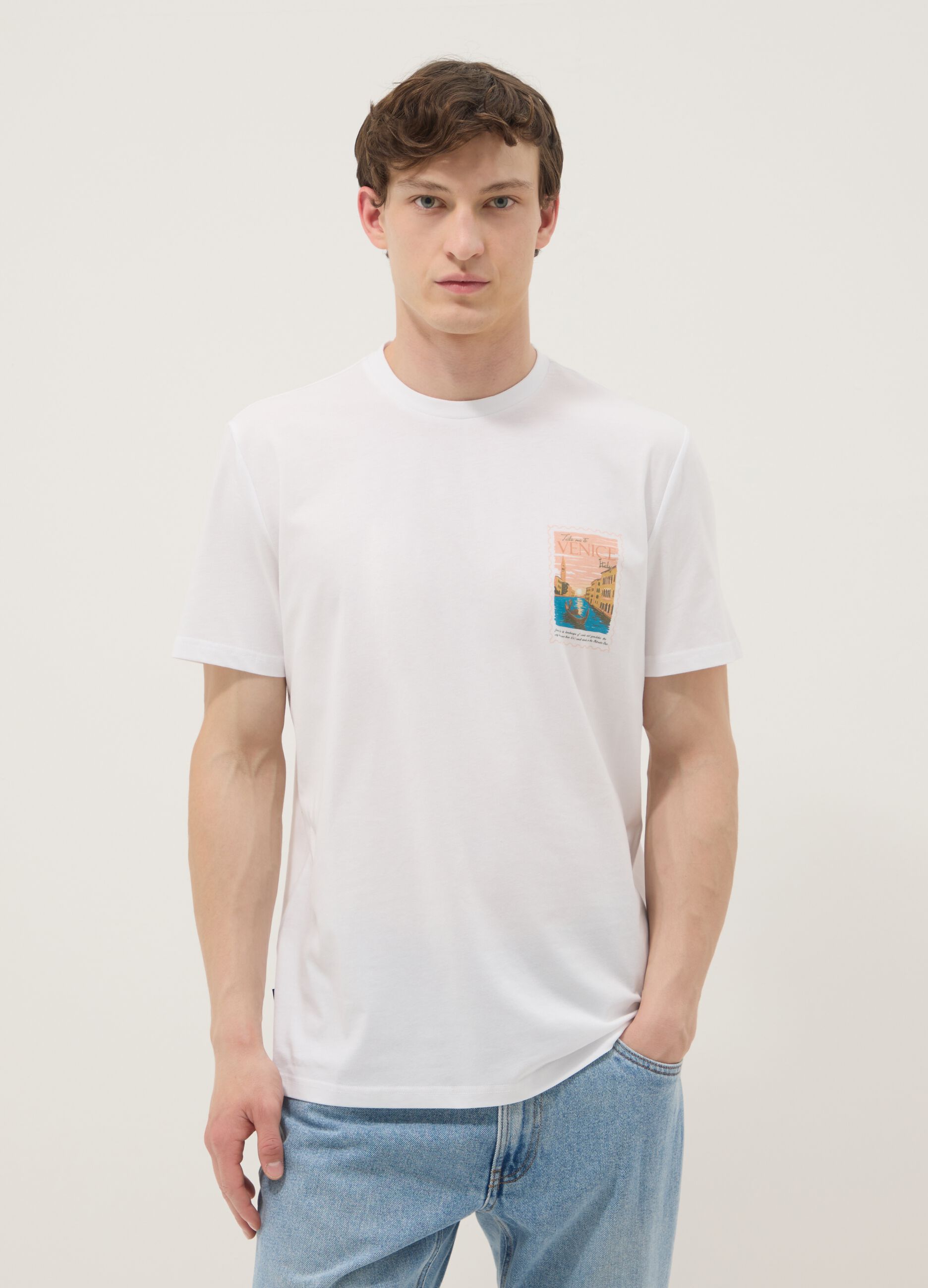 White short-sleeved pure cotton regular-fit T-shirt
