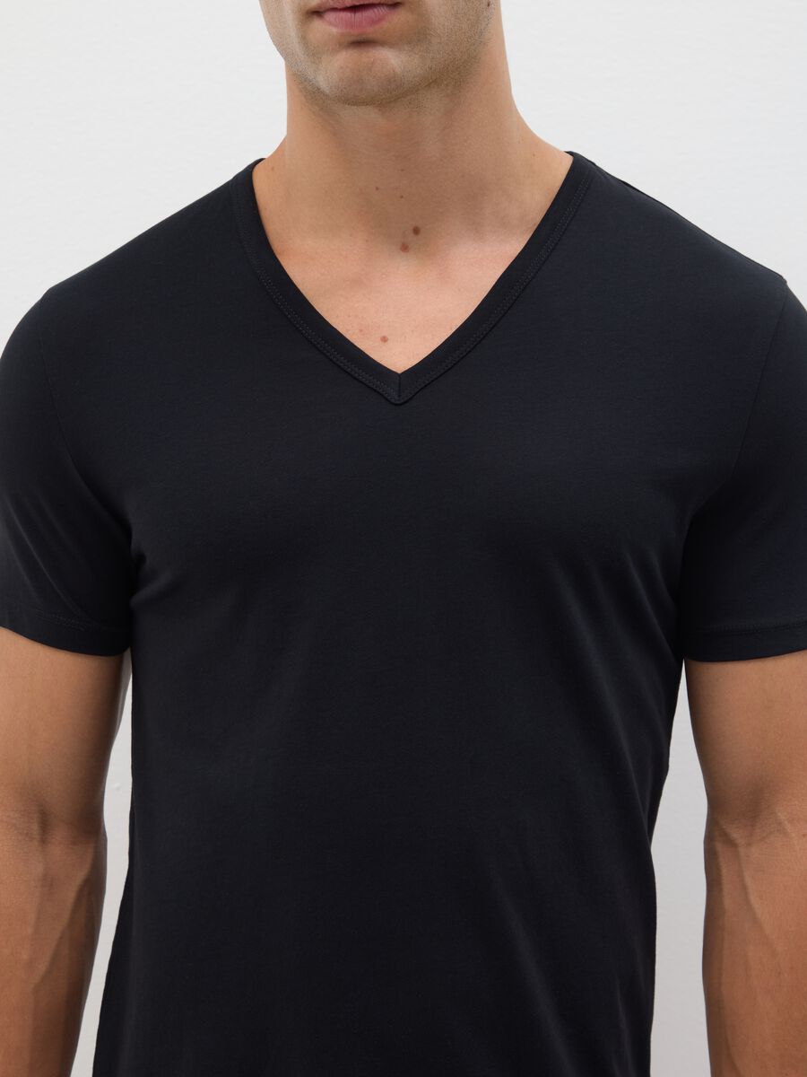 Bipack di t-shirt da uomo in puro cotone nere con scollo a V_1