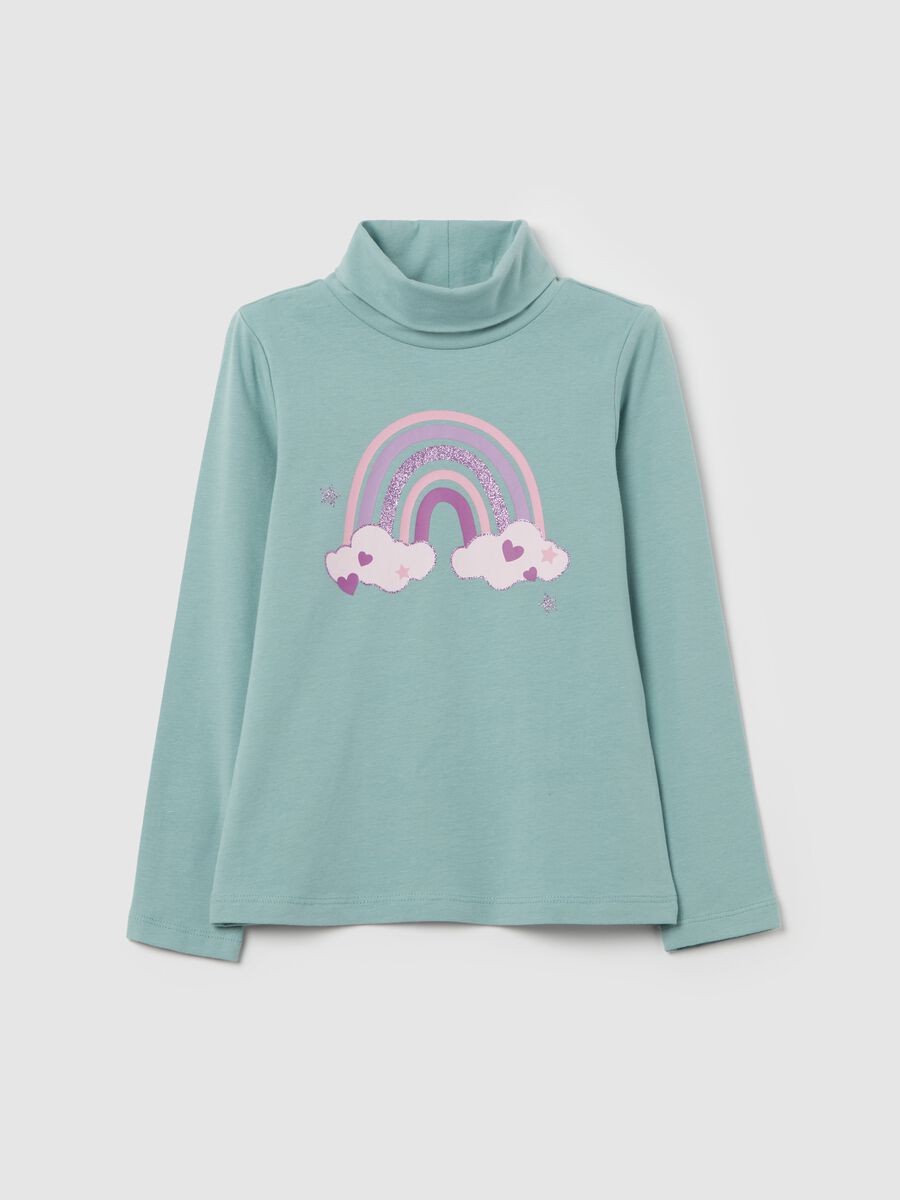 T-shirt in high neck and glitter print_0