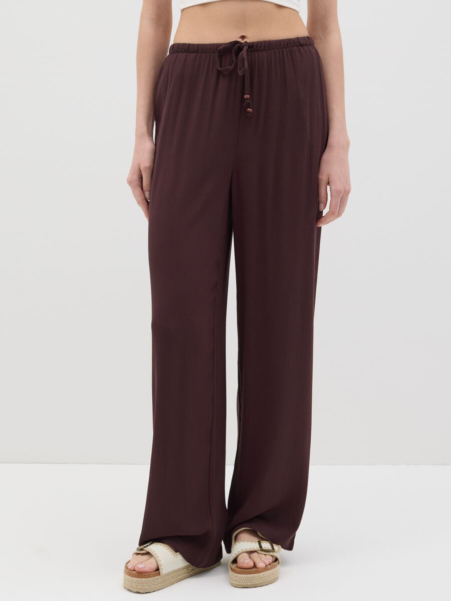 Women's brown relaxed-fit trousers in 100% viscose_1