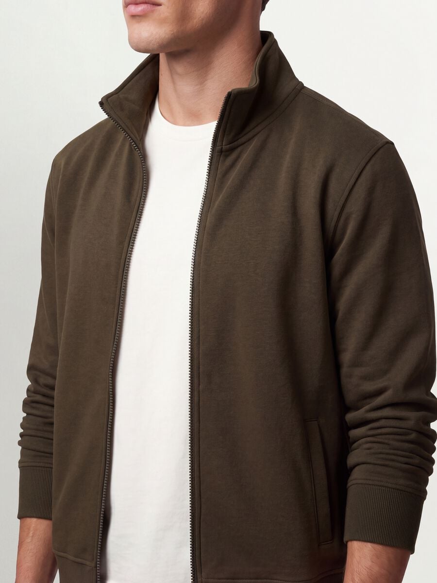 Felpa verde in misto cotone con girocollo e zip regular fit_4