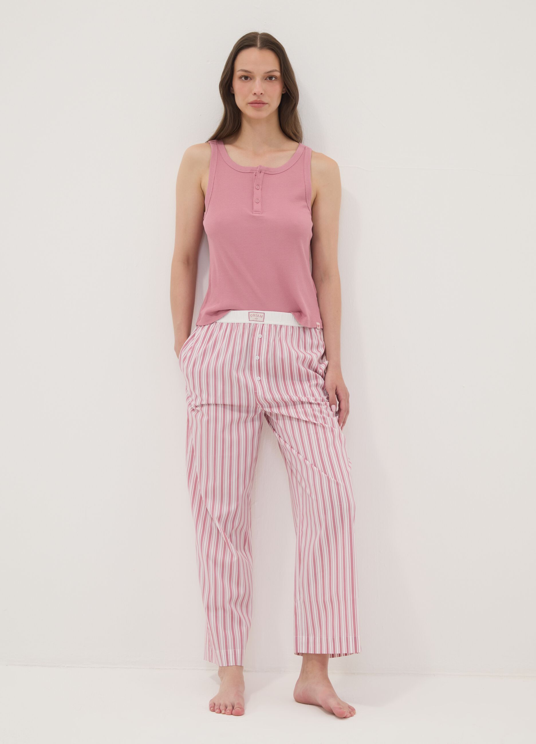 Pink striped stretch cotton-blend poplin pyjama trousers