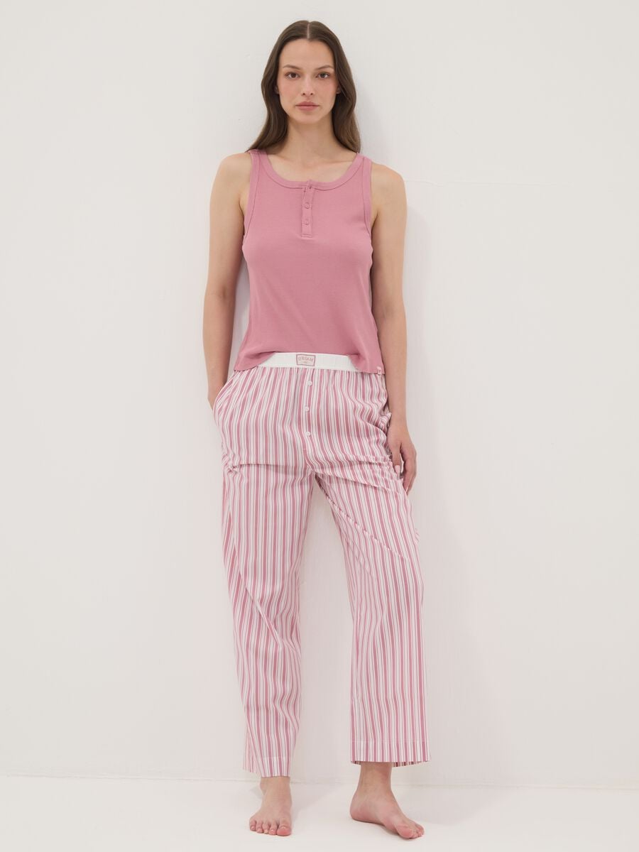 Pantaloni pigiama rosa in cotone organico a righe regular fit_0
