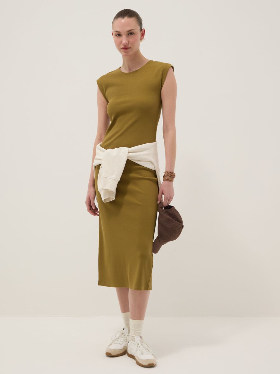 Green sleeveless fitted stretch-cotton dress_0