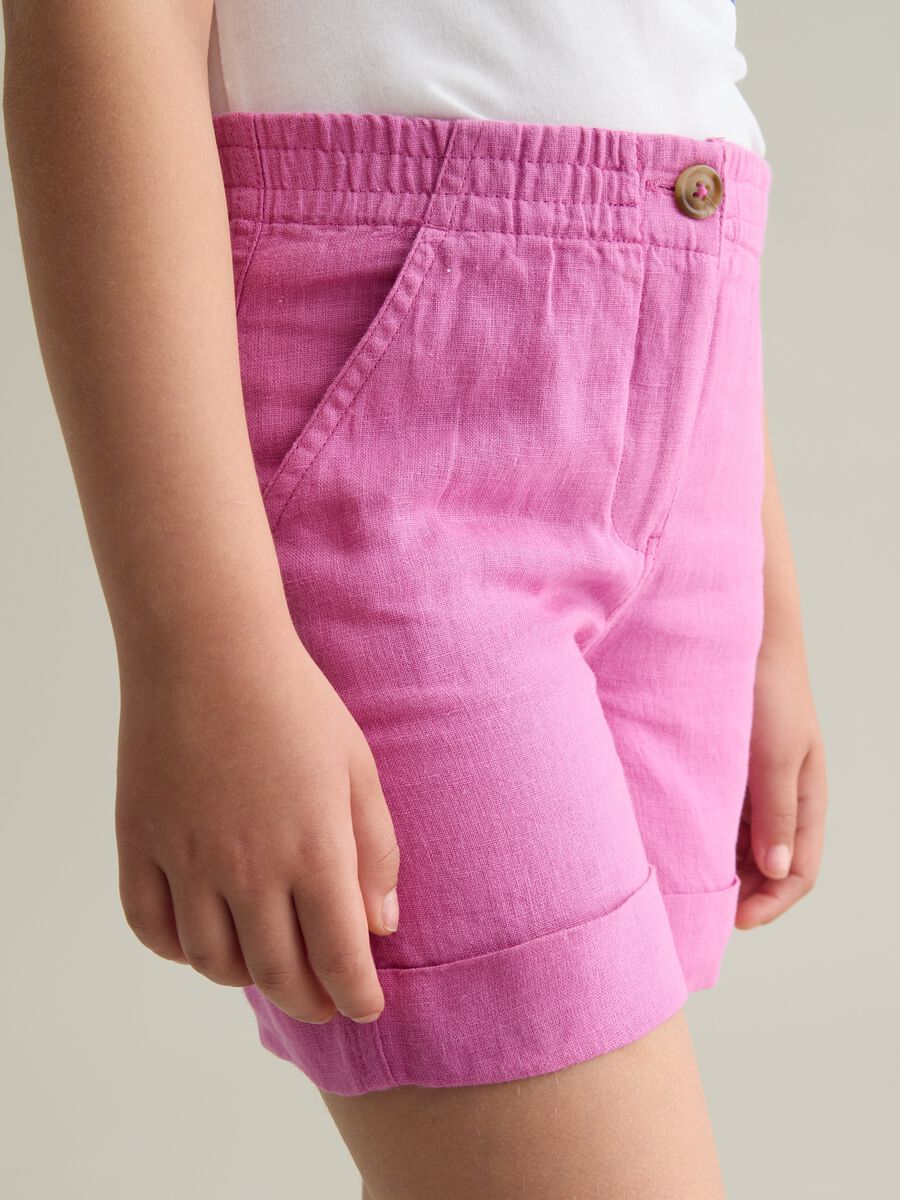 Girls' pink linen shorts regular fit_3