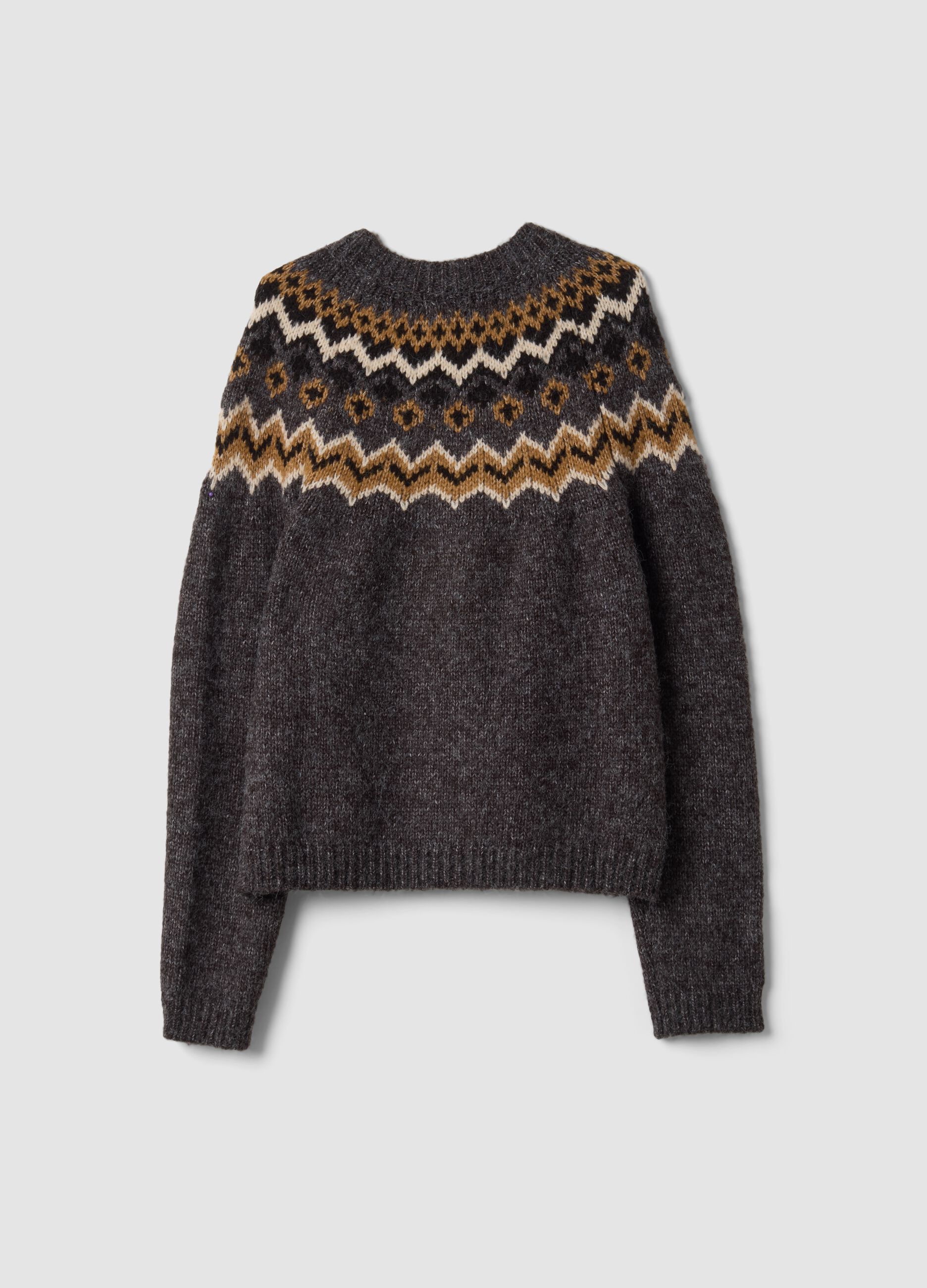 Cardigan grigio girocollo con fantasia jacquard