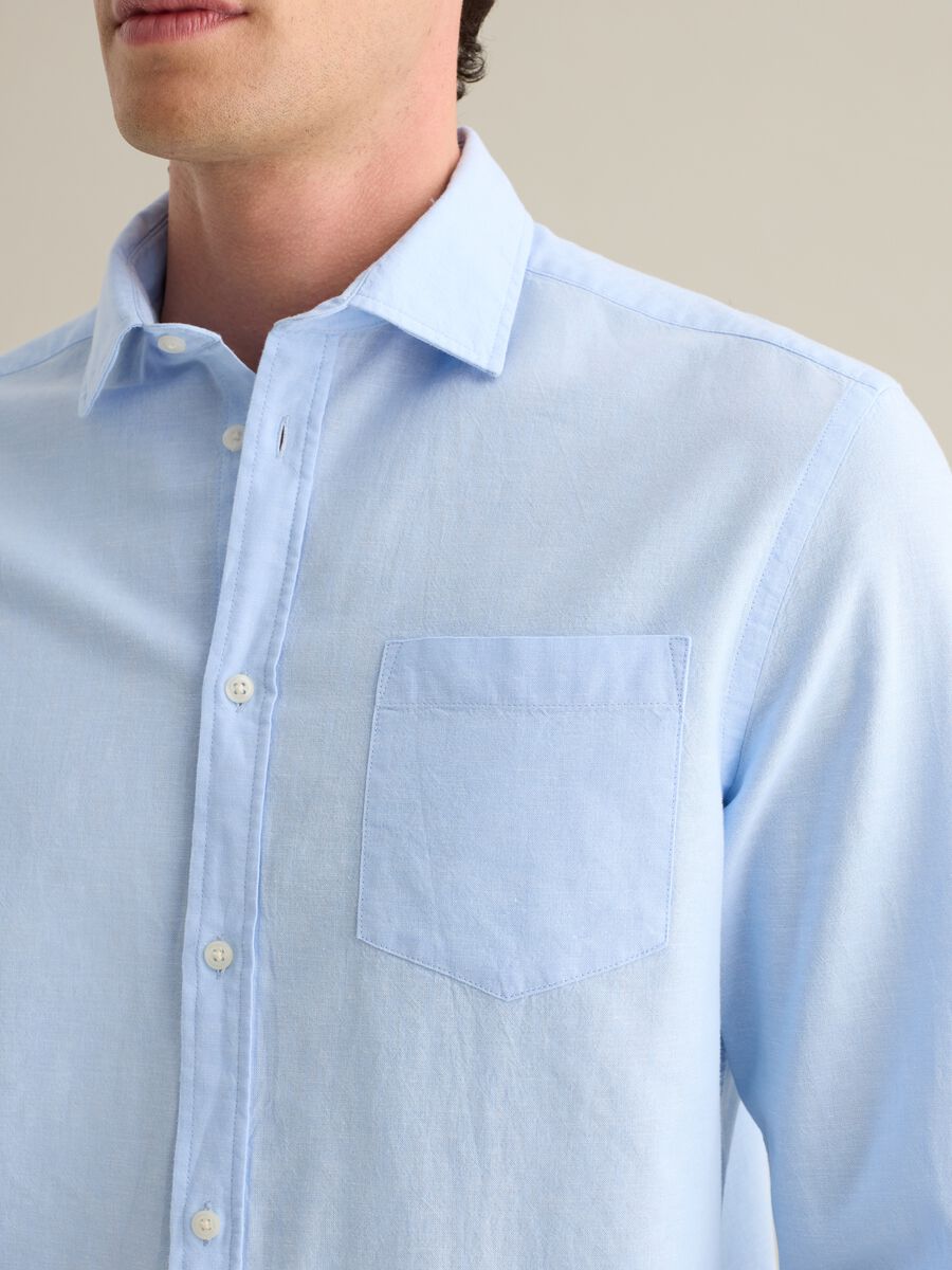 Piombo Blue Cotton and Linen Shirt_2