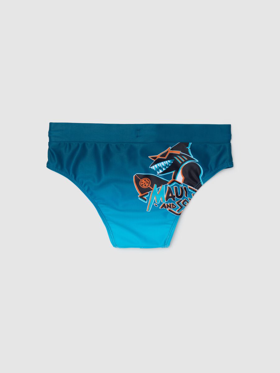 Boy's slip swimsuit in multicoloured stretch fabric with print on the back_1