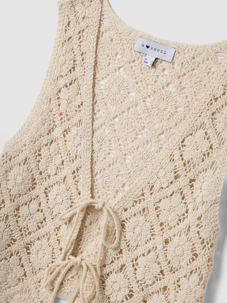 Gilet in misto cotone beige regular fit con design a maglia floreale_1