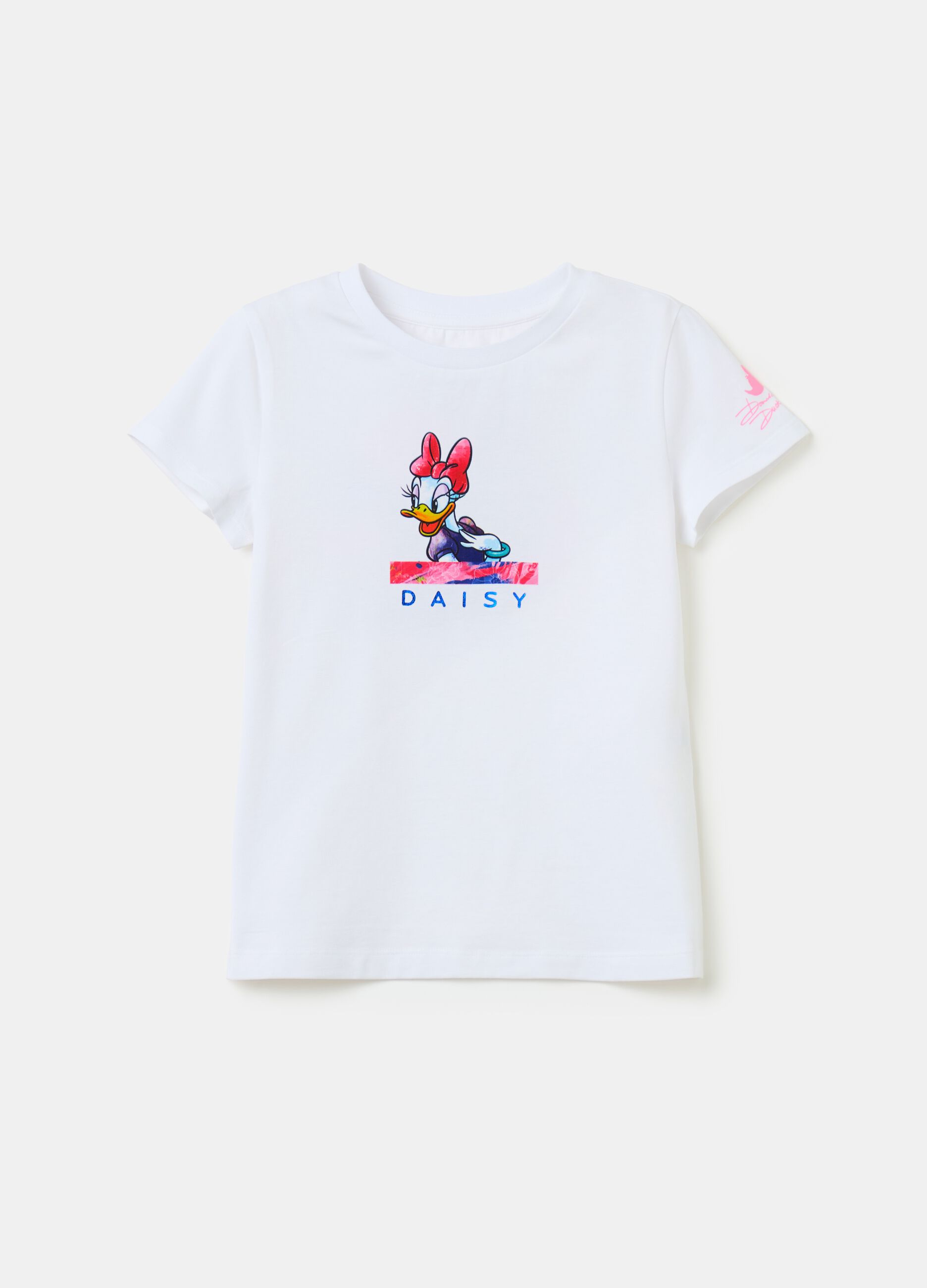 Stretch cotton T-shirt with Donald Duck 90 print