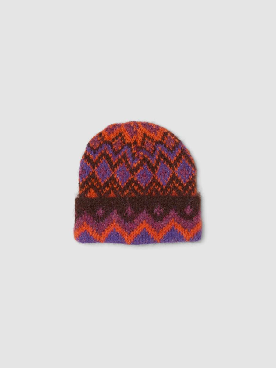 Cappello arancione e marrone in lana elasticizzata jacquard_0