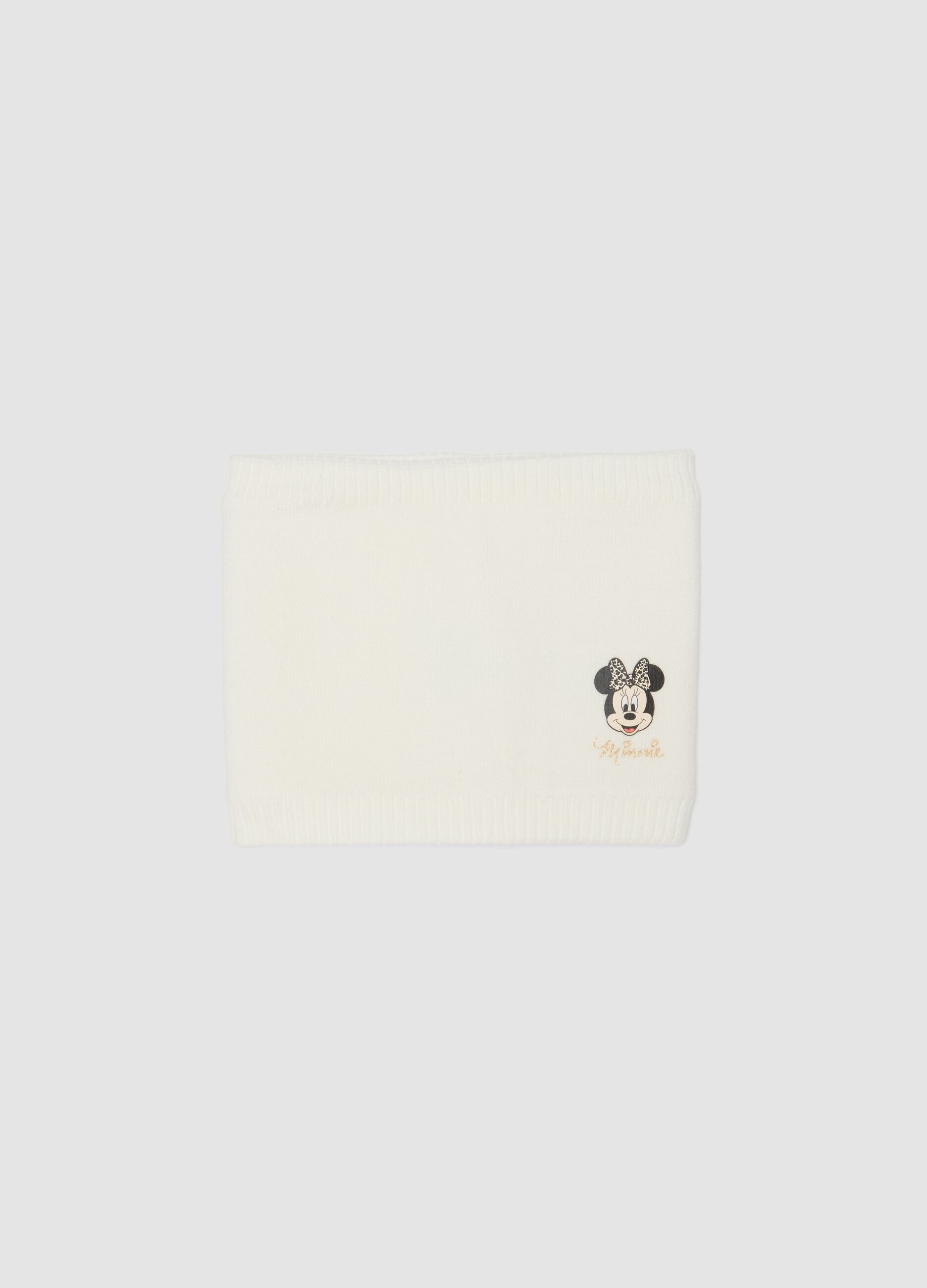White viscose-blend scarf with Minnie print