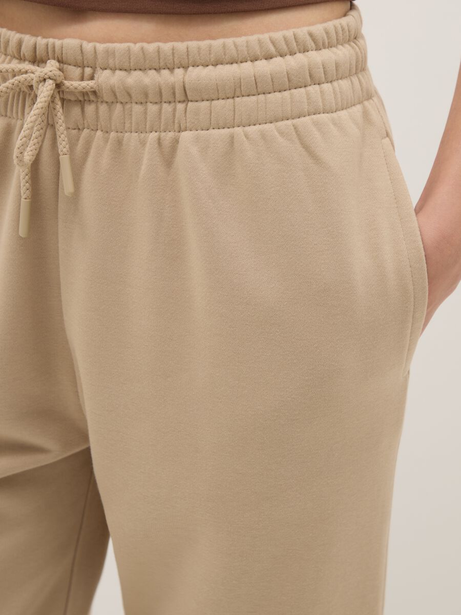 Beige cotton blend regular fit jogger trousers_3