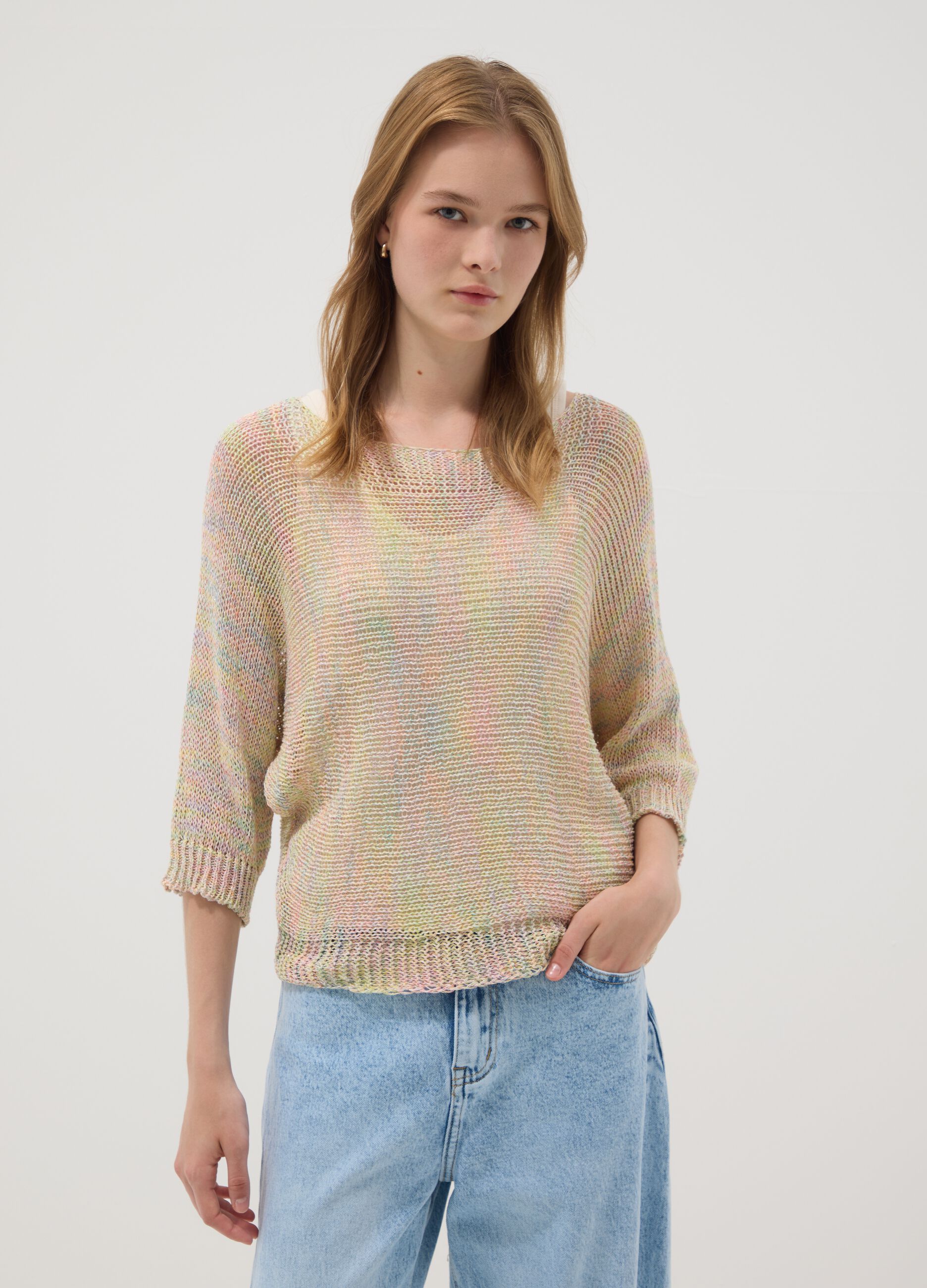 Multicolour viscose-blend jumper