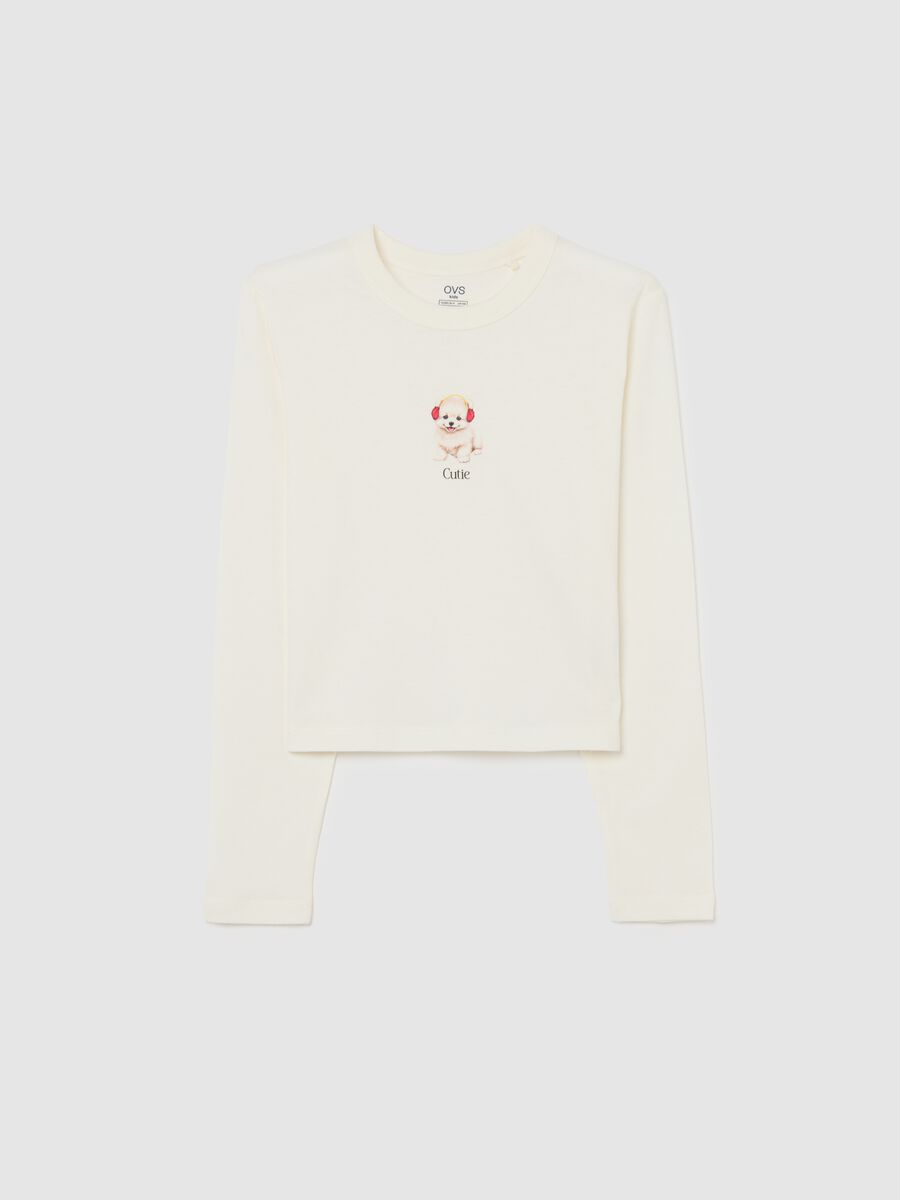T-shirt bianca da ragazza in puro cotone regular fit con stampa_3