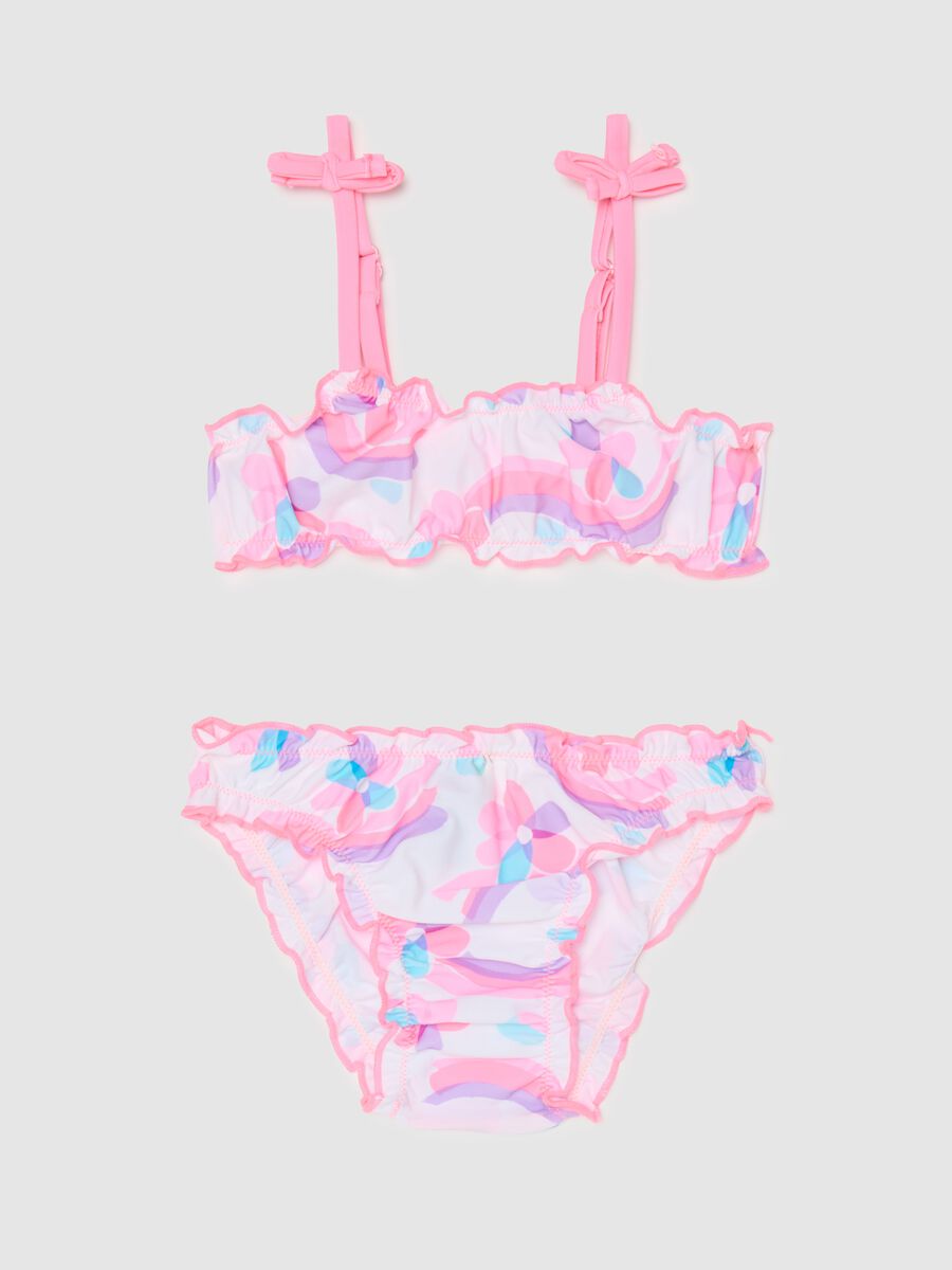 Girls' bikini in multicoloured stretch fabric with floral pattern_0