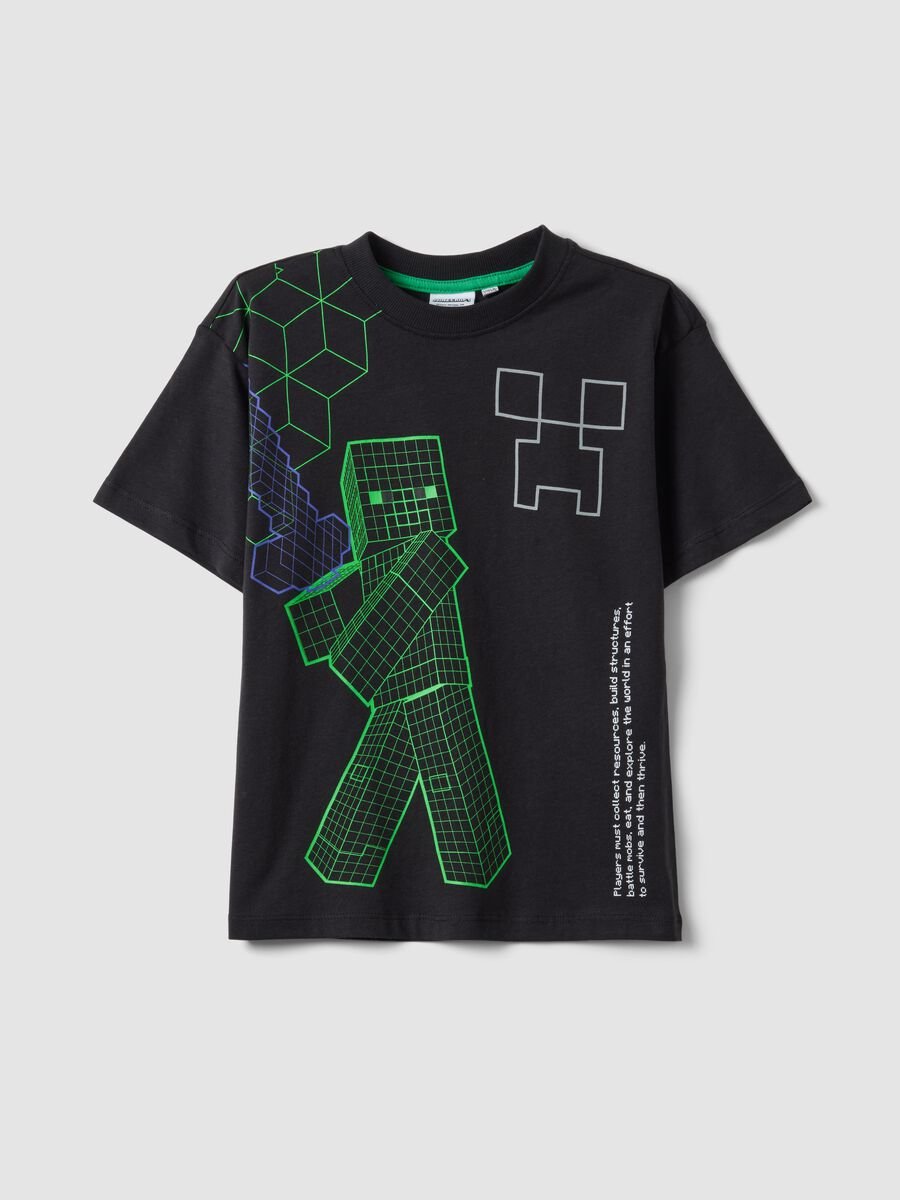 Kids&rsquo; black pure cotton Minecraft oversized-fit T-shirt_0