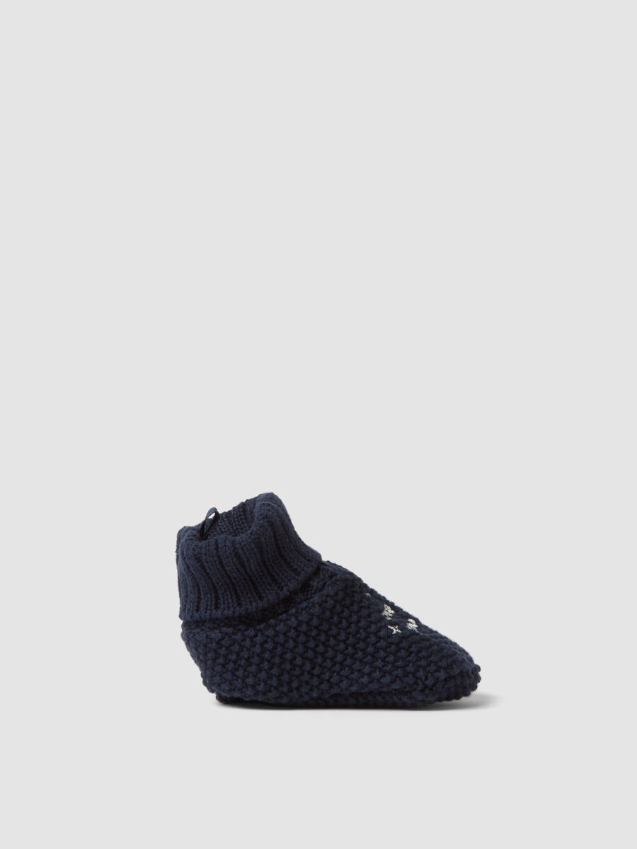 Midnight blue pure cotton knitted baby booties_0