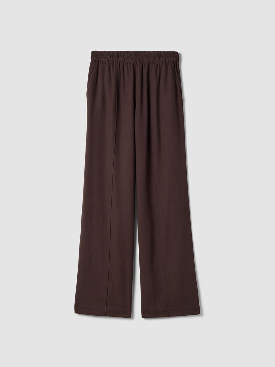Brown viscose and linen-blend straight-fit trousers_5