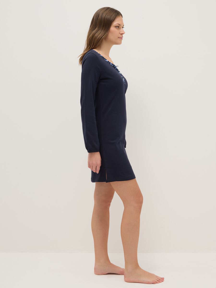 Blue nightshirt in pure cotton regular fit with Henley neckline_1