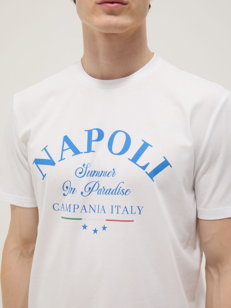 White pure cotton T-shirt with print, regular fit_3