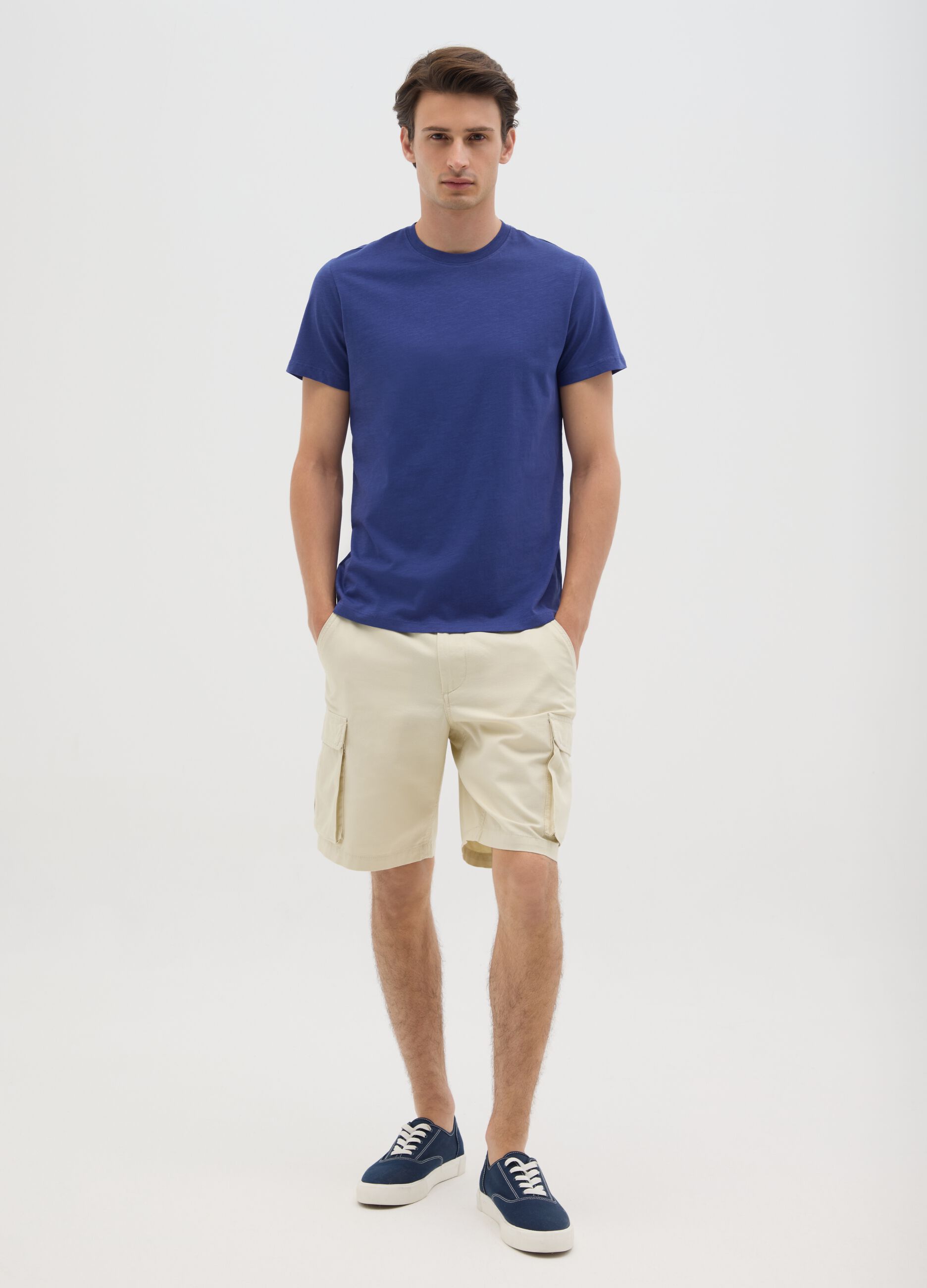 Bermuda da uomo in puro cotone beige regular fit