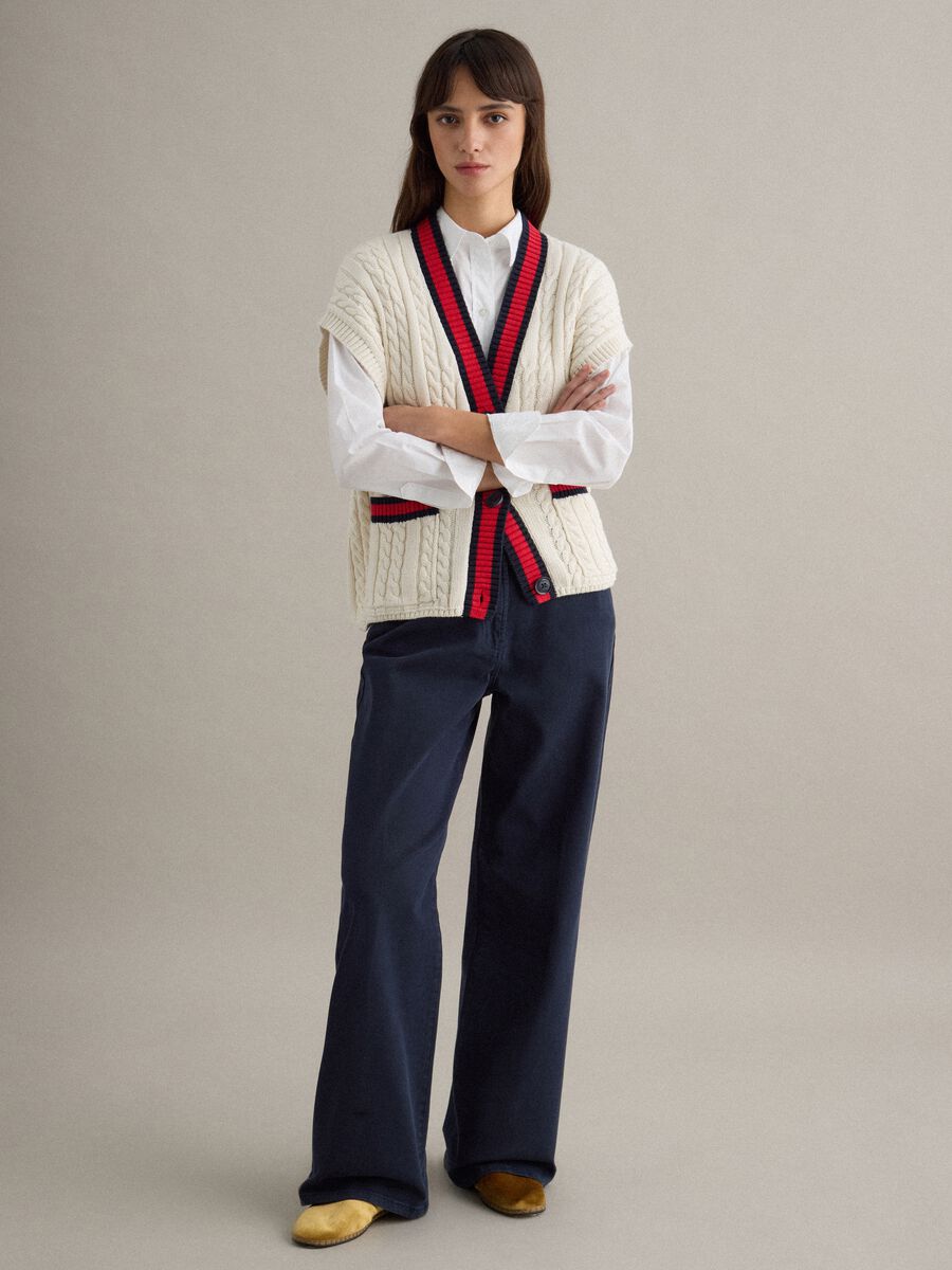 Pantaloni chino dritti in cotone elasticizzato blu_0