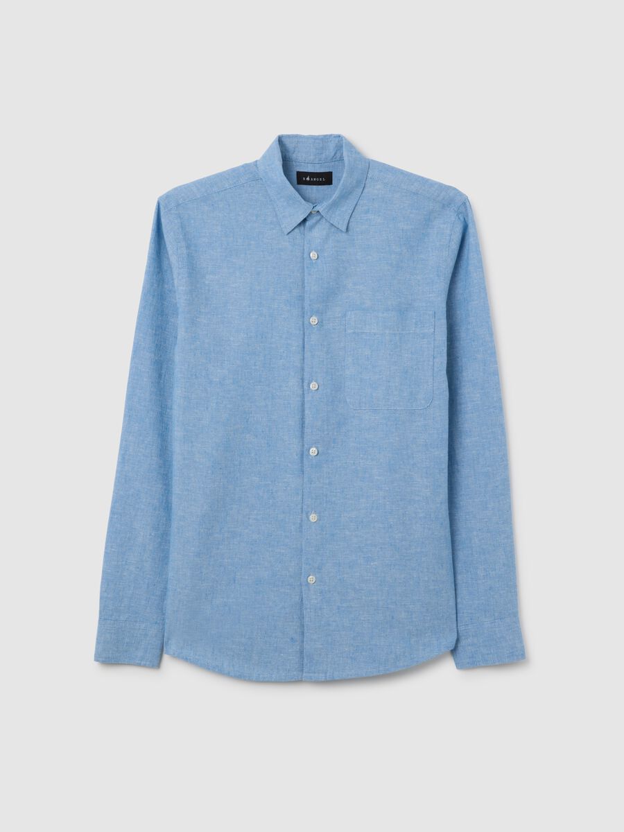 Men's blue cotton blend shirt regular fit with button closure_0